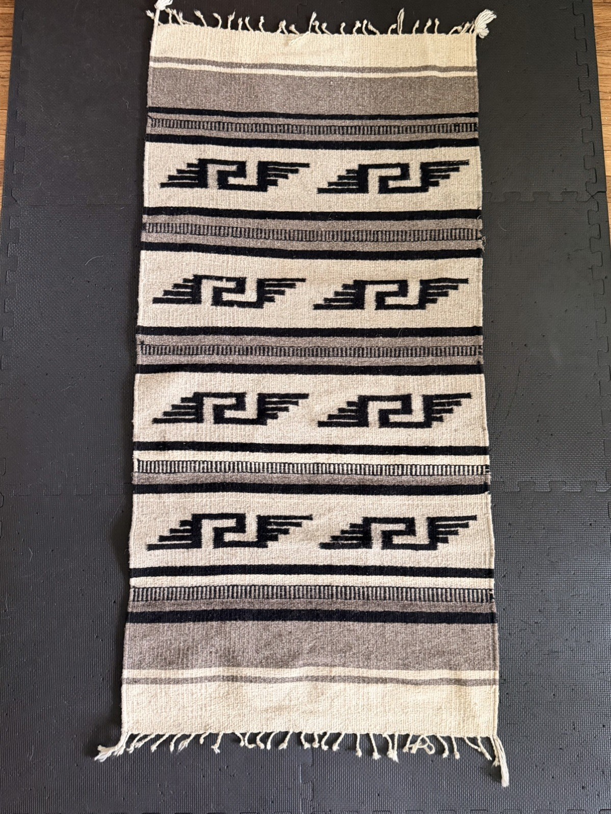 Vintage Southwestern Zapotec Style Handwoven Wool Rug 60”x28” Wall Hanging  