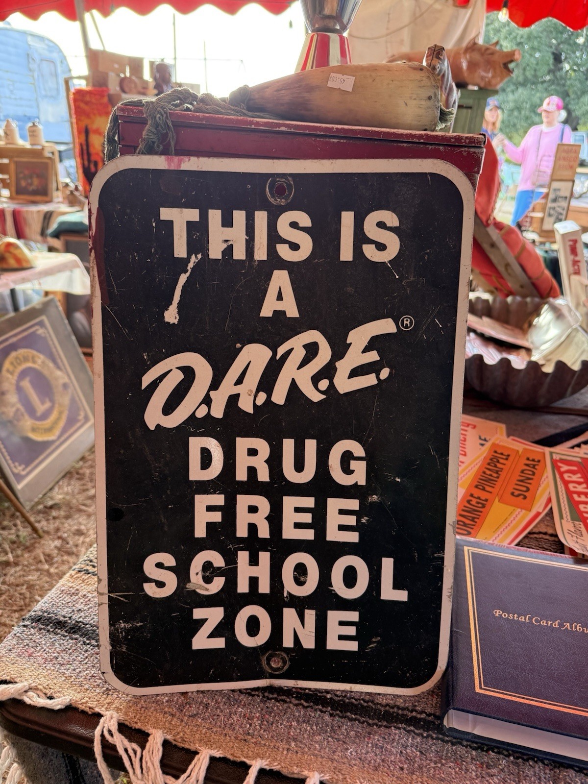 Vintage D.A.R.E. Drug Free School Zone Metal Sign Single Sided School Ad