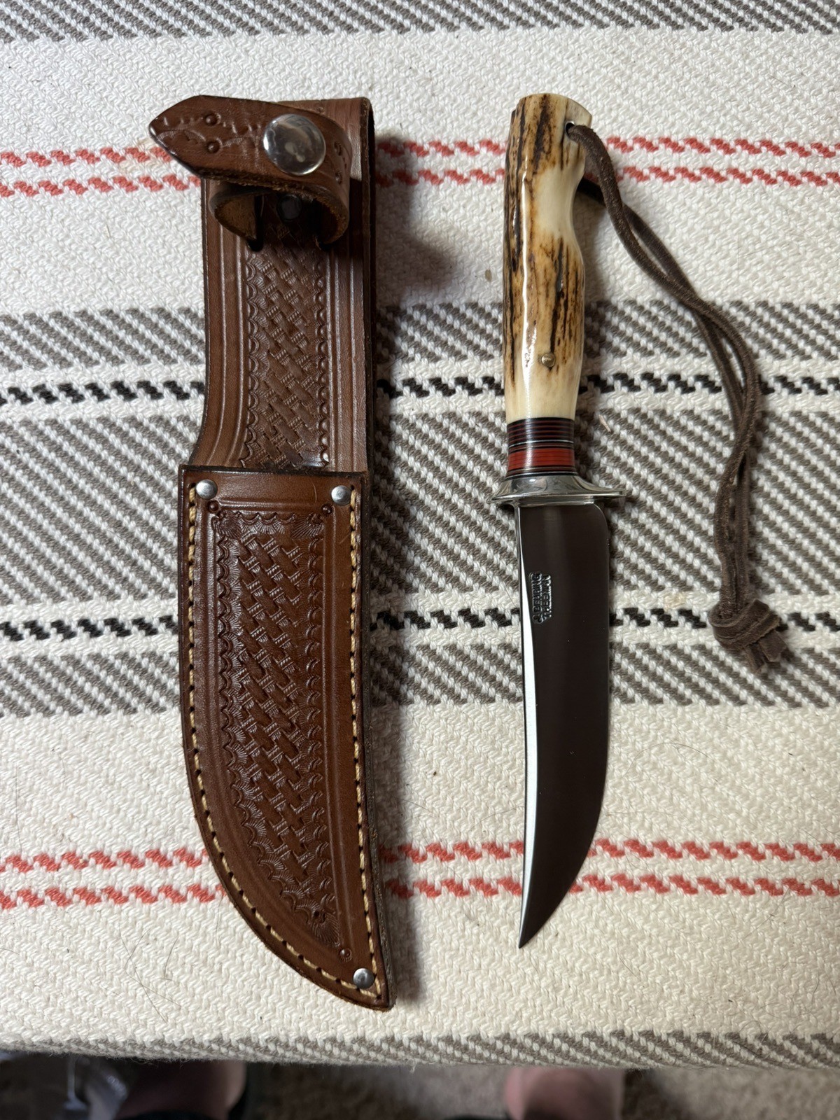 Treeman Knives Jim Behring Deer & Bear Hunting Skinner AAA Stag & Sheath 2017 BN