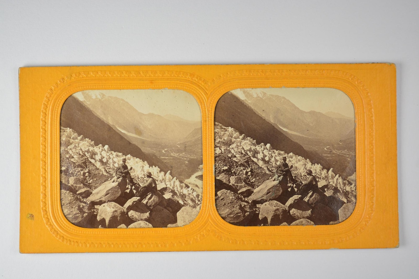 Men Rocks Glacier Valley Chamonix Savoie France Tissue Stereoview