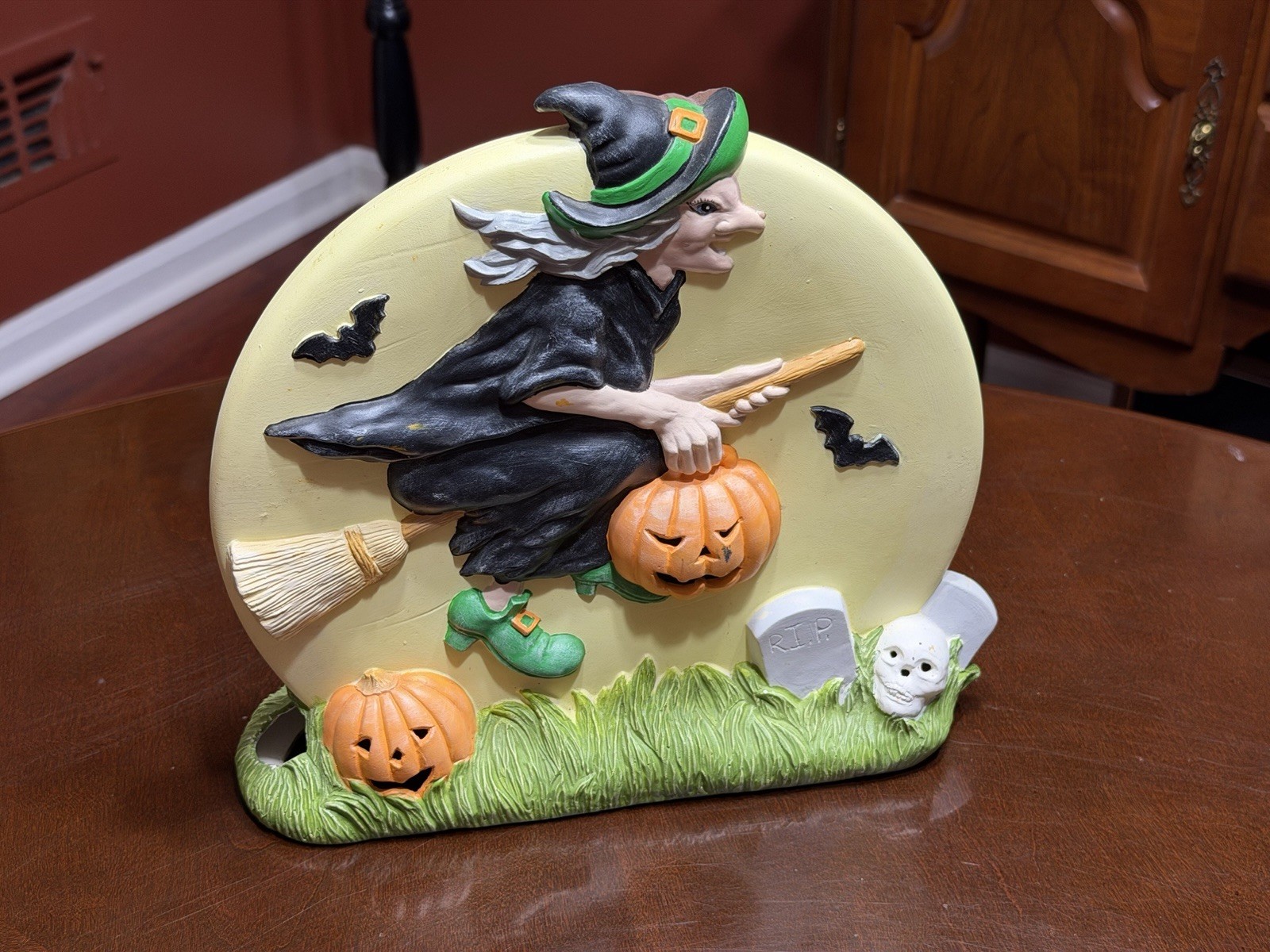 Vintage Double Sided Ceramic Halloween Mold Witch Moon Spooky Tree (NO CORD)