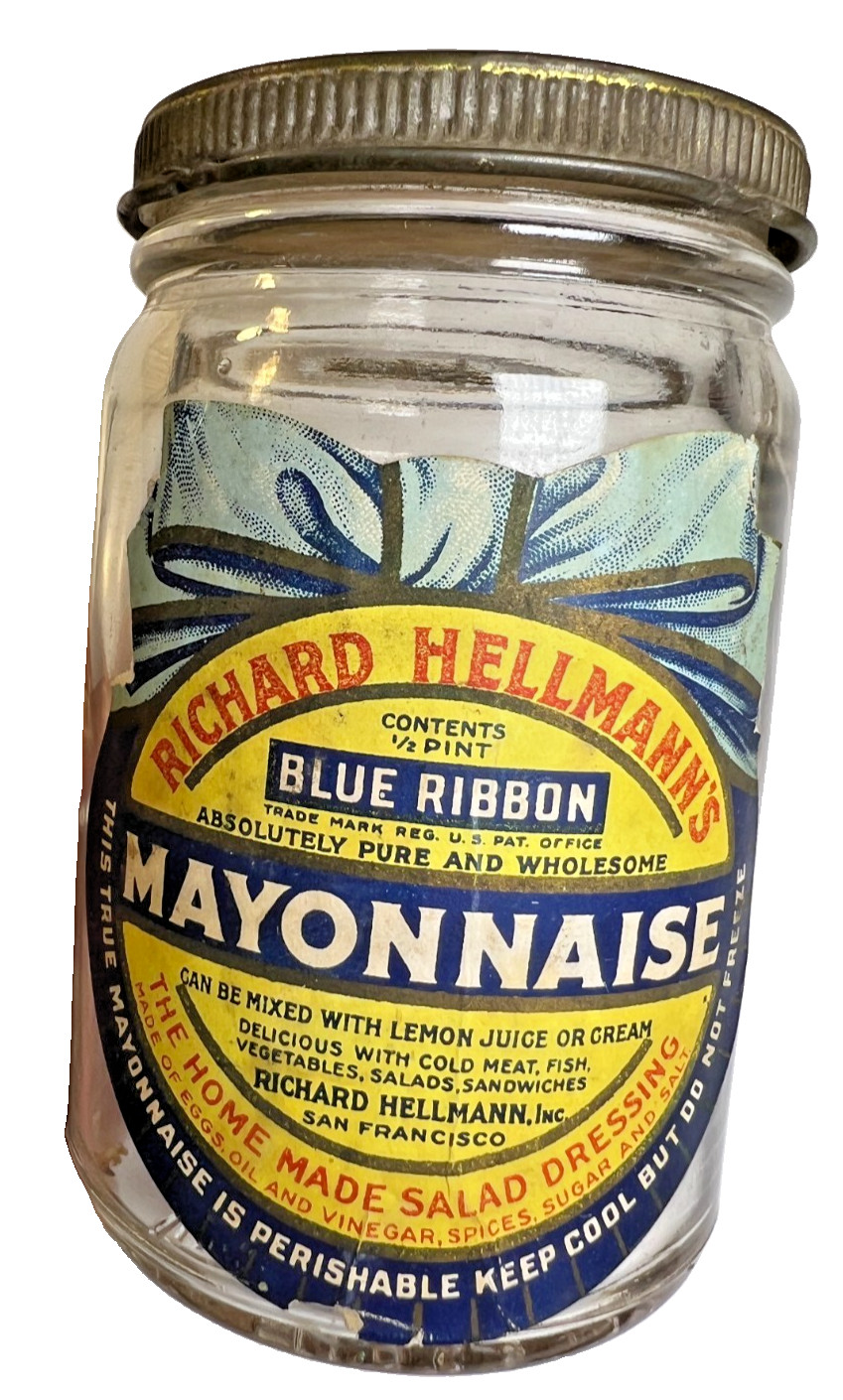 Antique Richard Hellmann's Ribbon Mayonnaise Jar San Francisco California Label