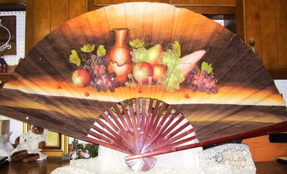 Large Handpainted Antique Decorative Wall Fan Three feet by 5 feet Restaurant