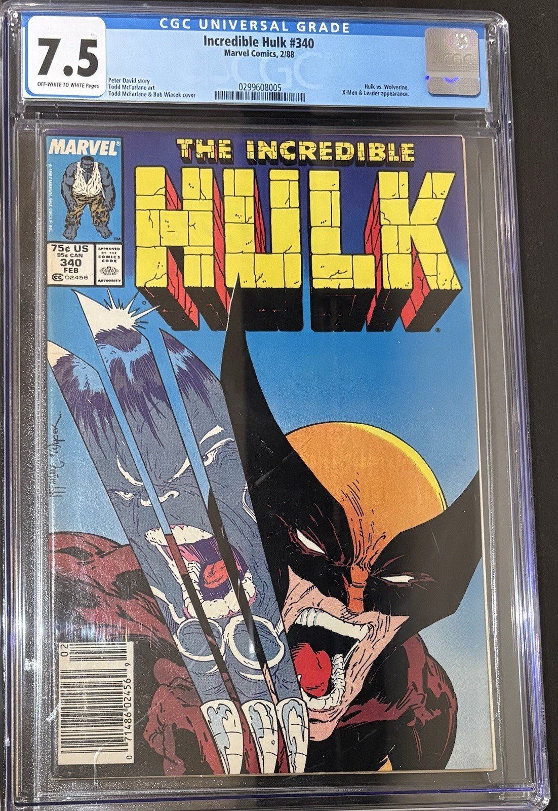 Incredible Hulk #340 CGC 7.5 Newsstand MCFARLANE WOLVERINE VS HULK CLASSIC COVER