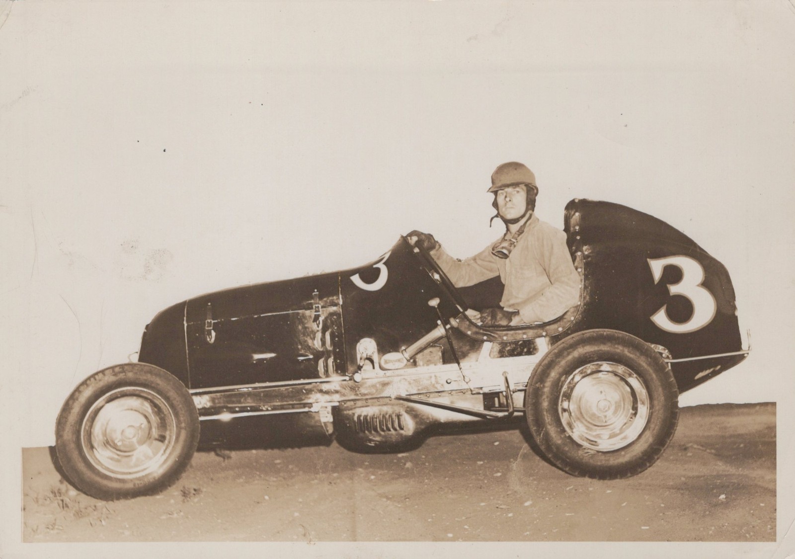 Sam Hanks Floral Park NY in #3 sprint car portrait 1940s - Himes Estate Photo