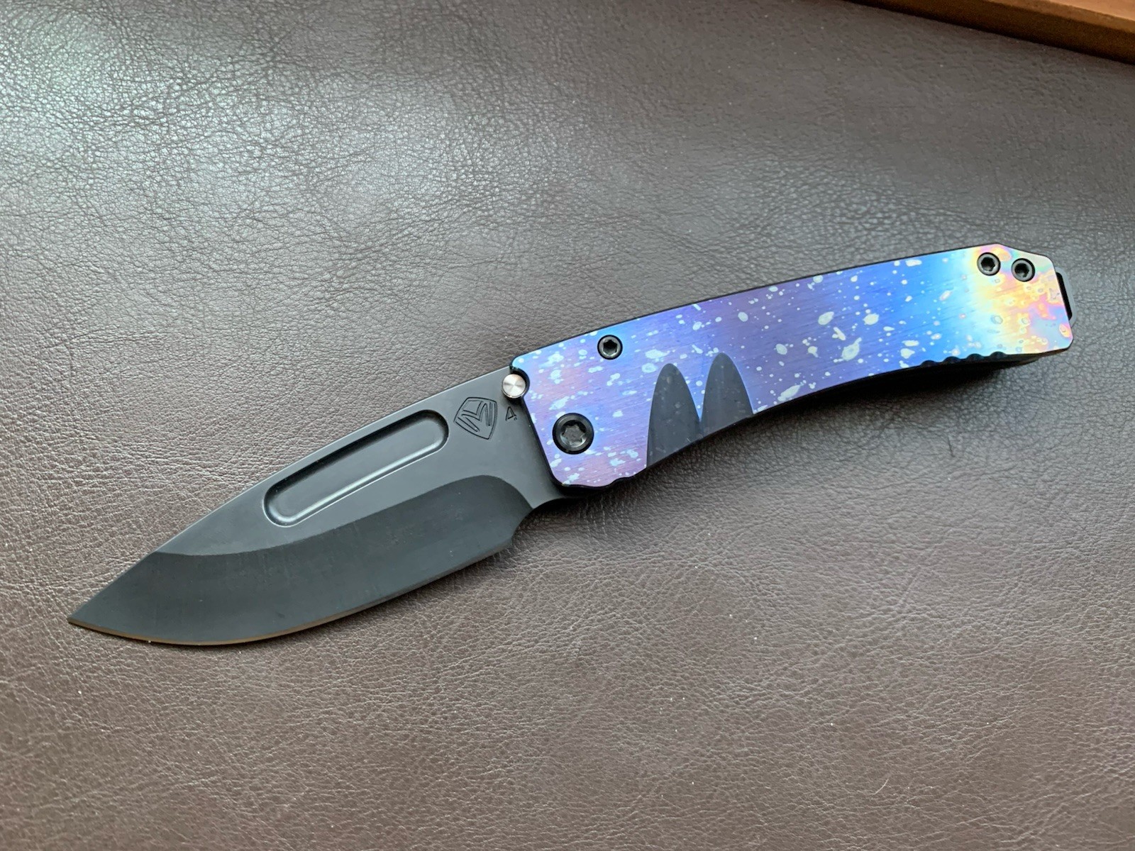 Medford Midi Marauder Solar Flare Flamed Titanium, DLC S45VN Drop Point Knife
