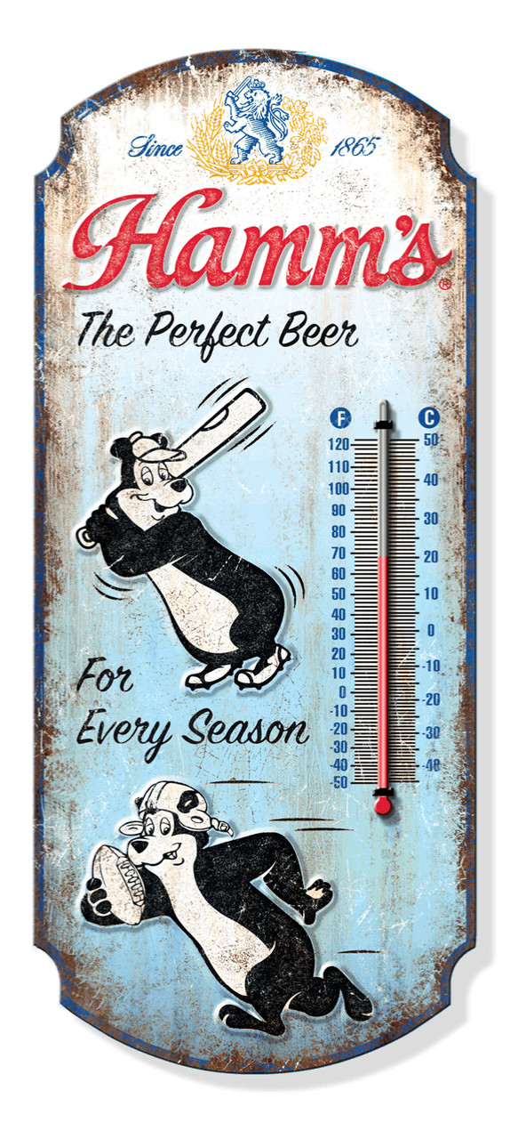 Hamm’s Beer Thermometer Steel Embossed Garage Man Cave Decor 17.47\
