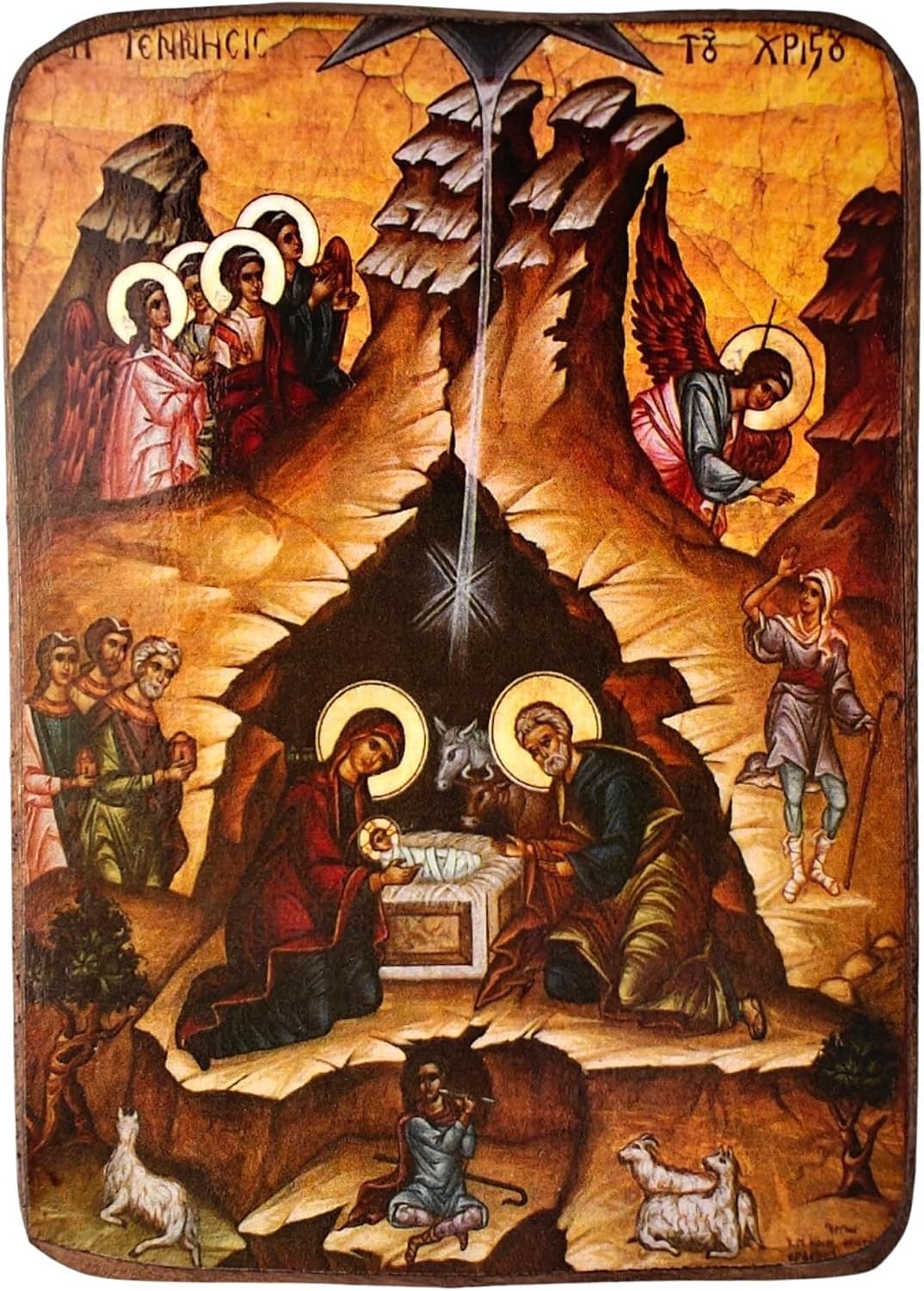 Nativity Jesus Christ Orthodox Wood Icon Handmade Byzantine Greece A0