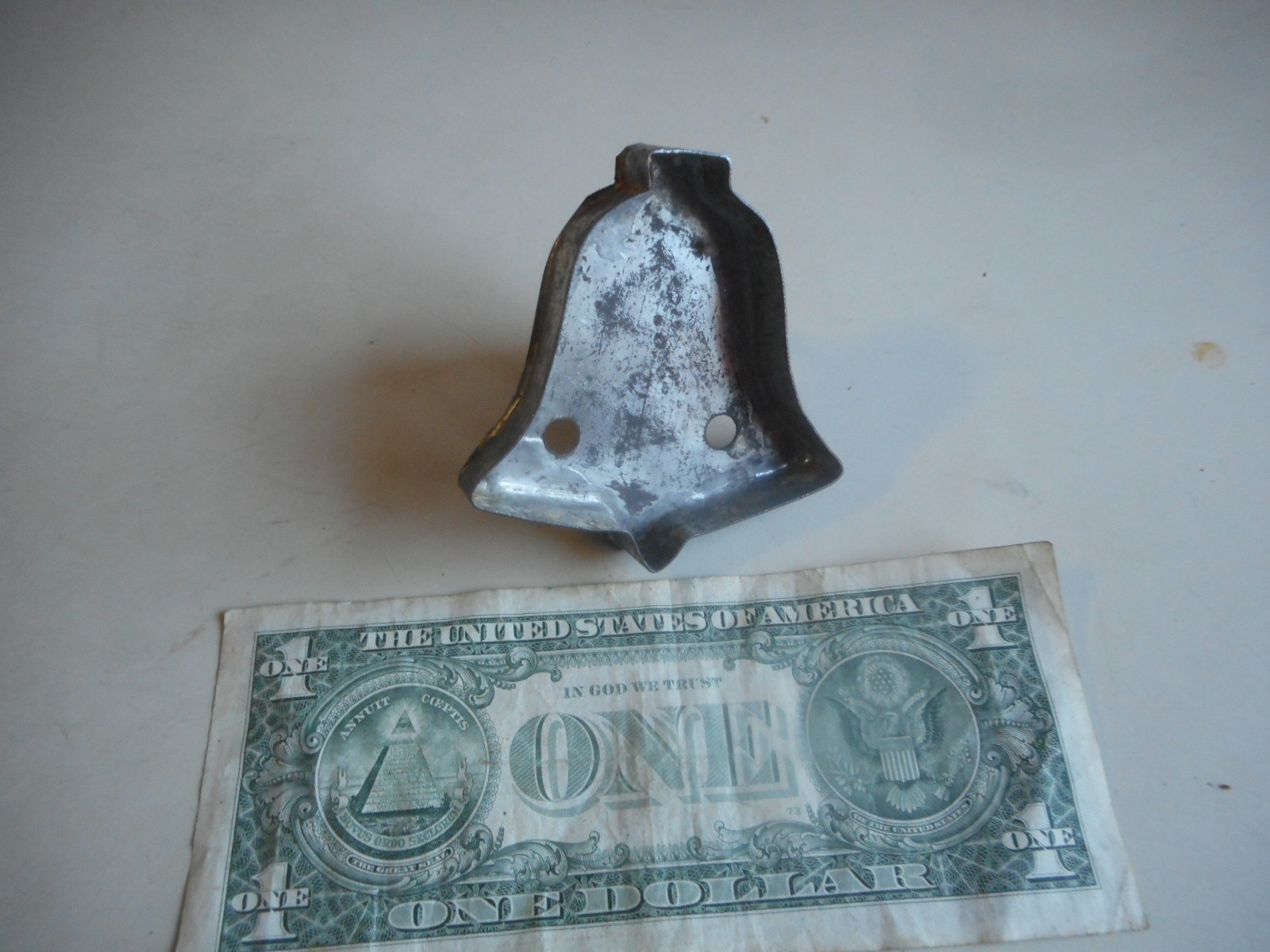 2 antique soldered Tin Cookie Cutters. Bell & Heart 