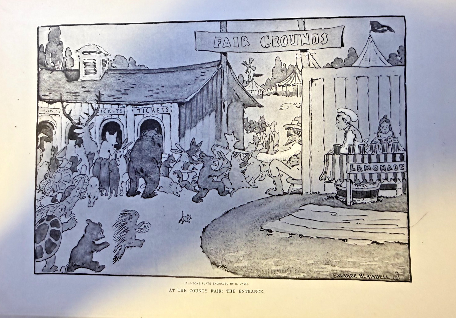 1902 Vintage Magazine Illustration Entrance To The County Fair Whimsical Image