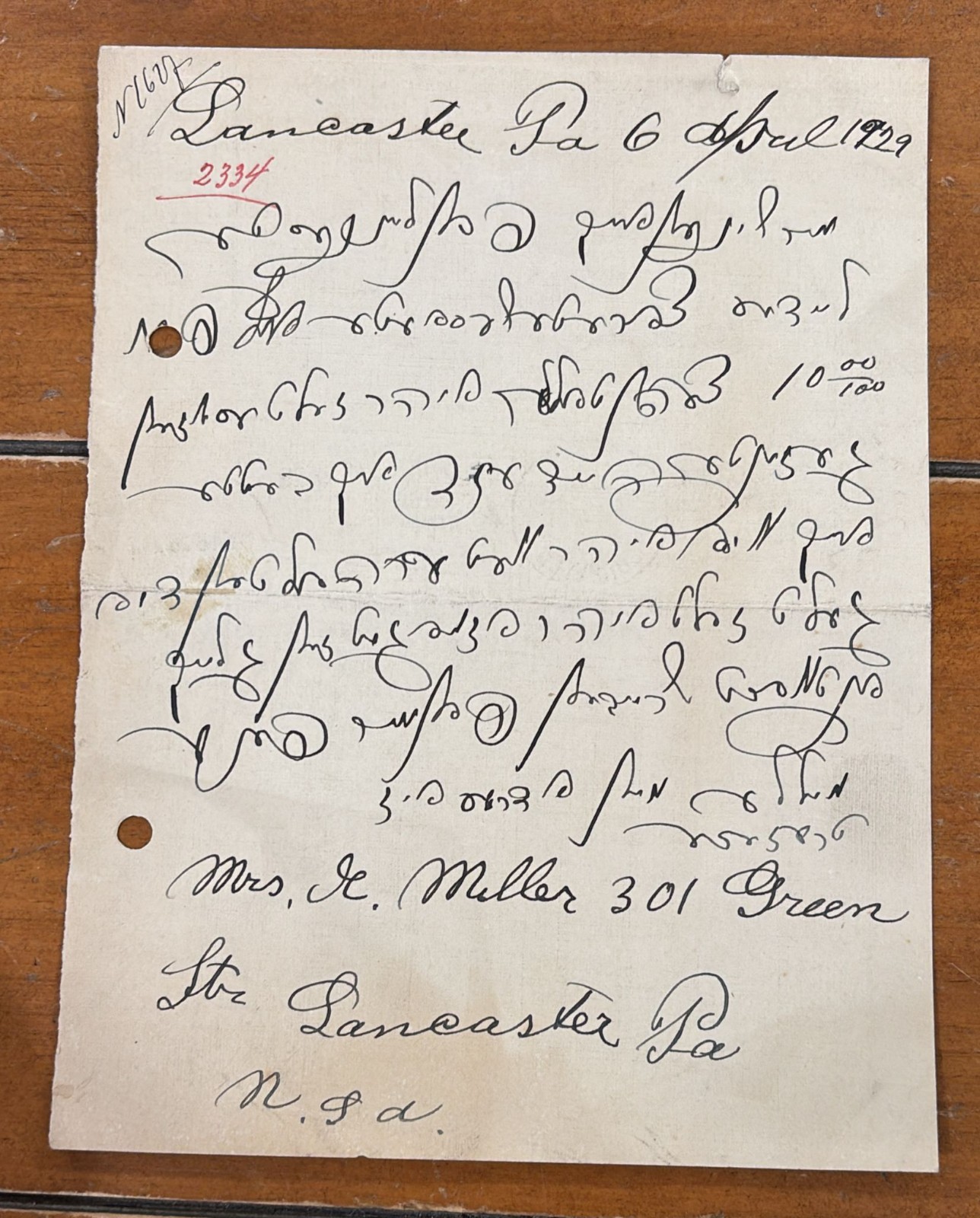 RARE letter 1929 Mrs. H. Miller Lancaster, PA.