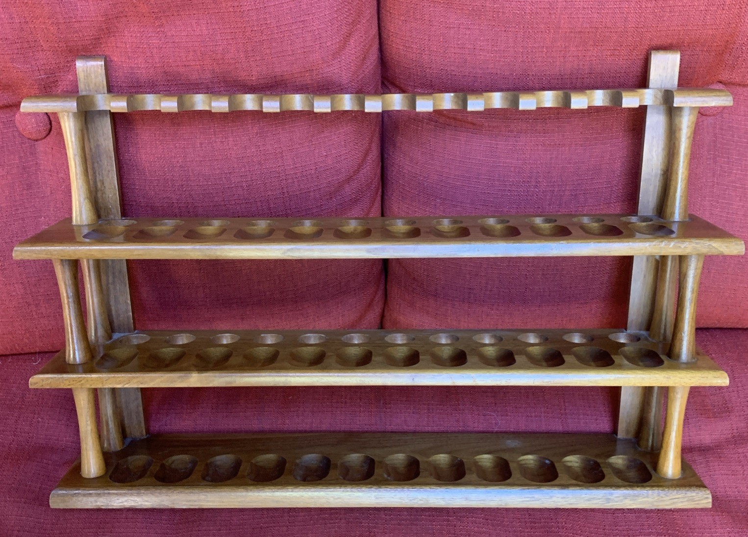Vintage MCM Decatur Industries Walnut Pipe Rack Stand Holder 36 Pipes 3 Tier USA