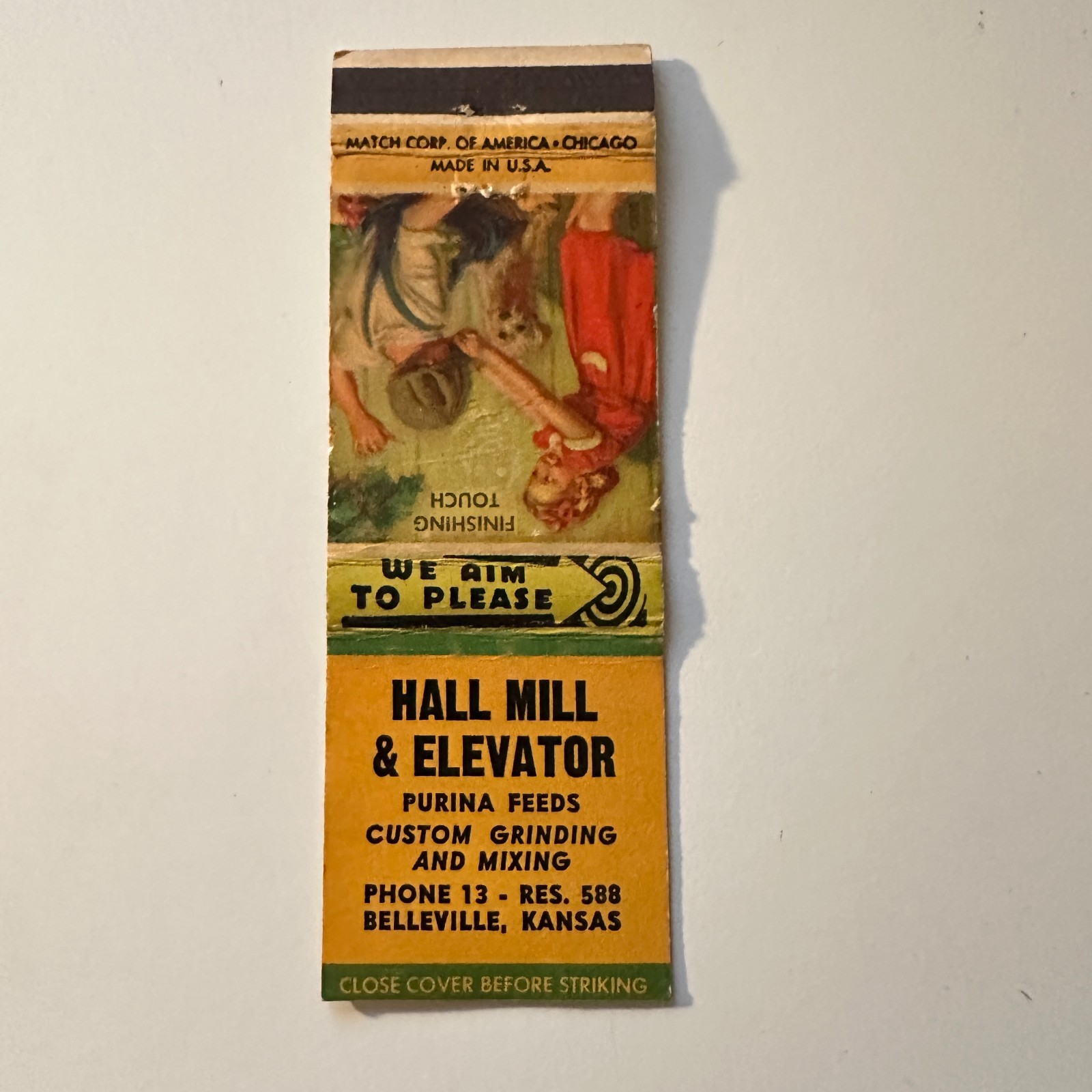 Hall Mill & Elevator Purina Feeds Belleville KS Vintage Matchbook Cover 5MB132-5