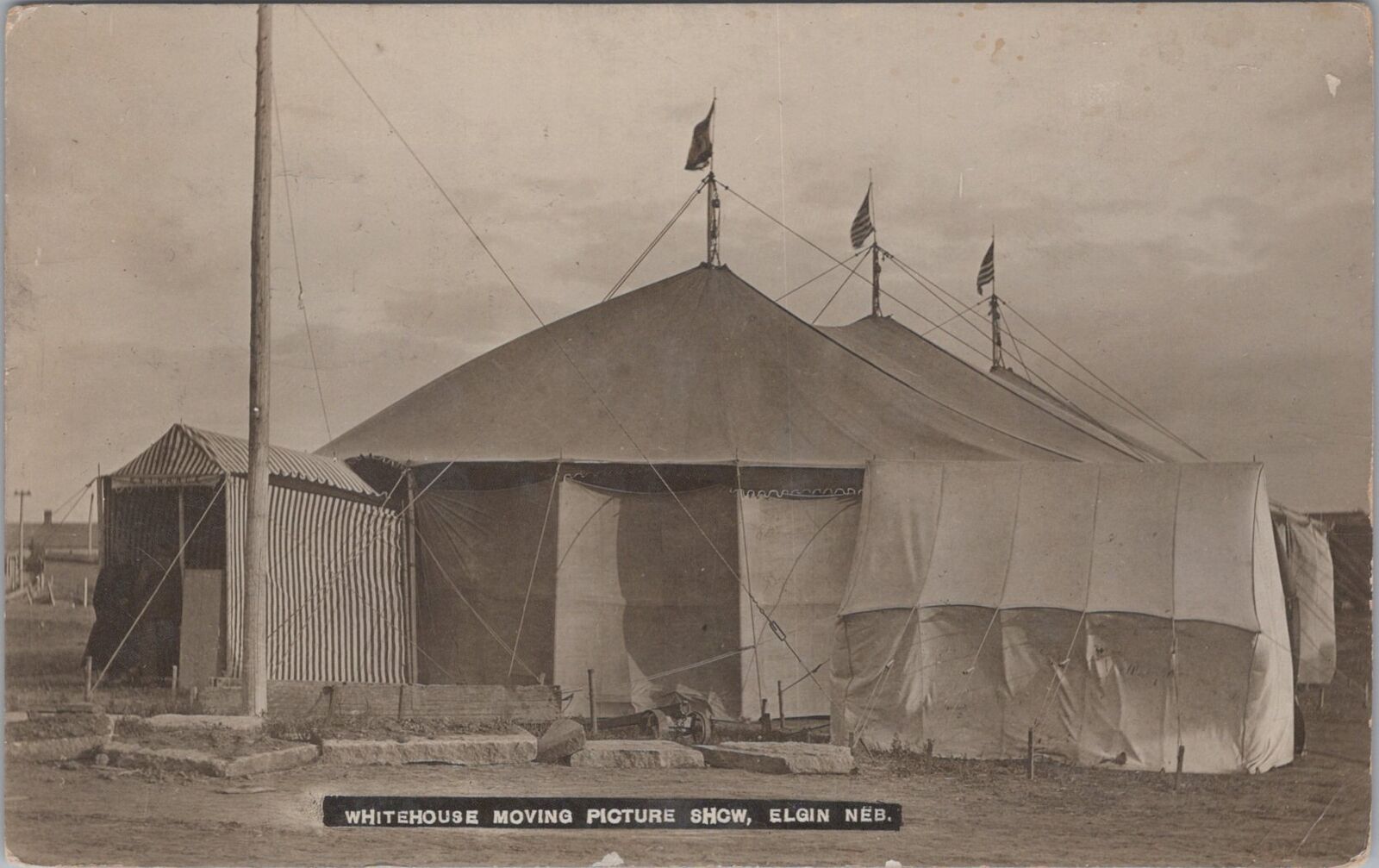 Whitehouse Moving Picture Show, Elgin Nebraska 1912 RPO PM RPPC Photo Postcard