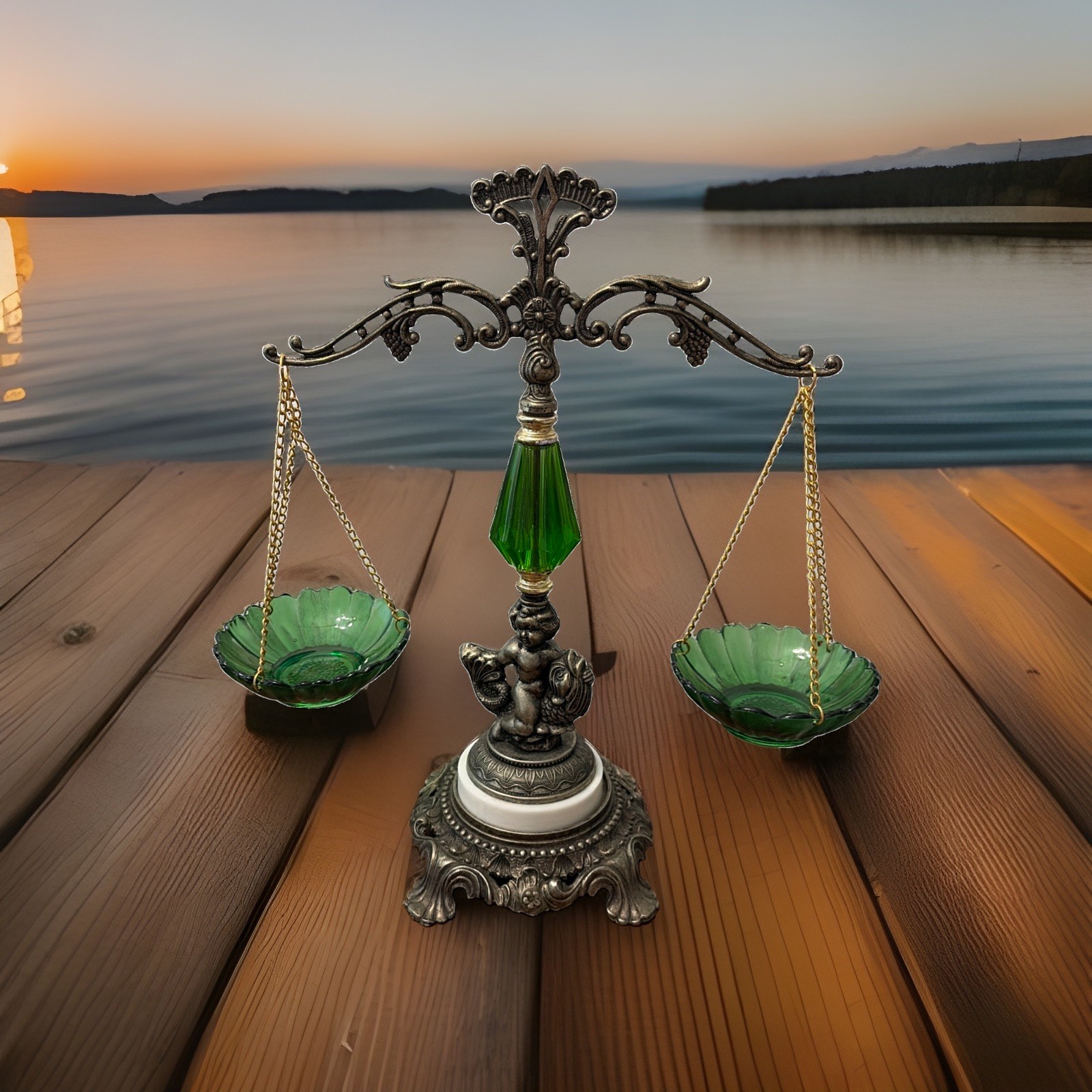 Vintage Scales of Justice Hollywood Regency Cherub Fish Made USA 1970’s H.S. Ind