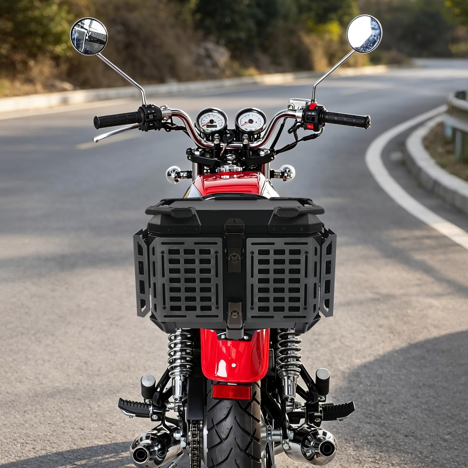 55L Motorcycle Rear Top Box Black Aluminium Alloy Tail Carrier Luggage Toolcase