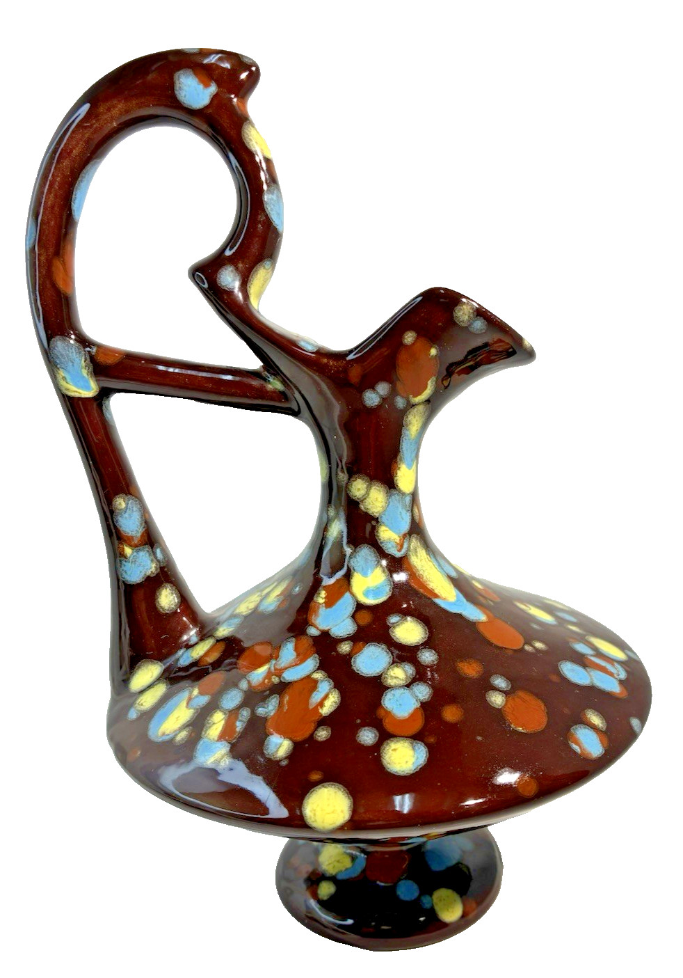 VTG Collectible Fat Lava MCM Drip Splatter Glaze Ceramic Ewer Vase Pitcher 9.5\