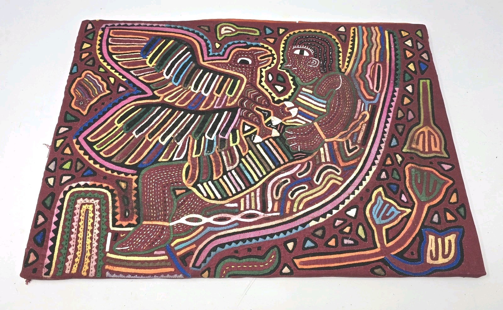 Vintage Kuna Mola Hand Sewn Art Textile Fabric Folk Fabric 16\