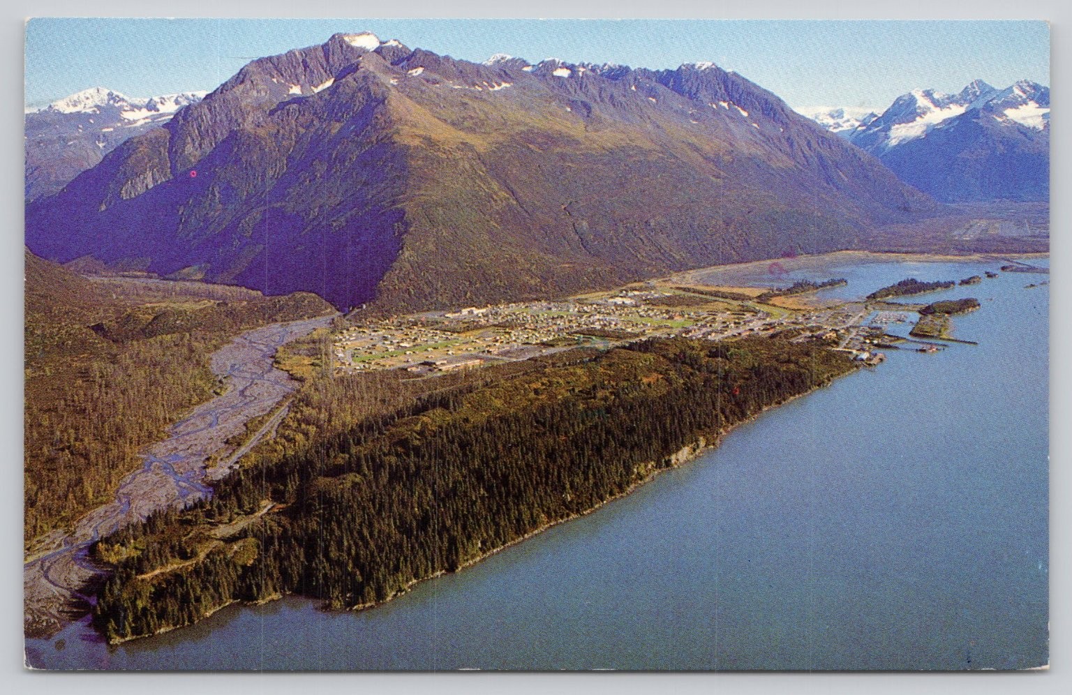Vintage 1988 Valdez Alaska Aerial View Postcard Prince William Sound