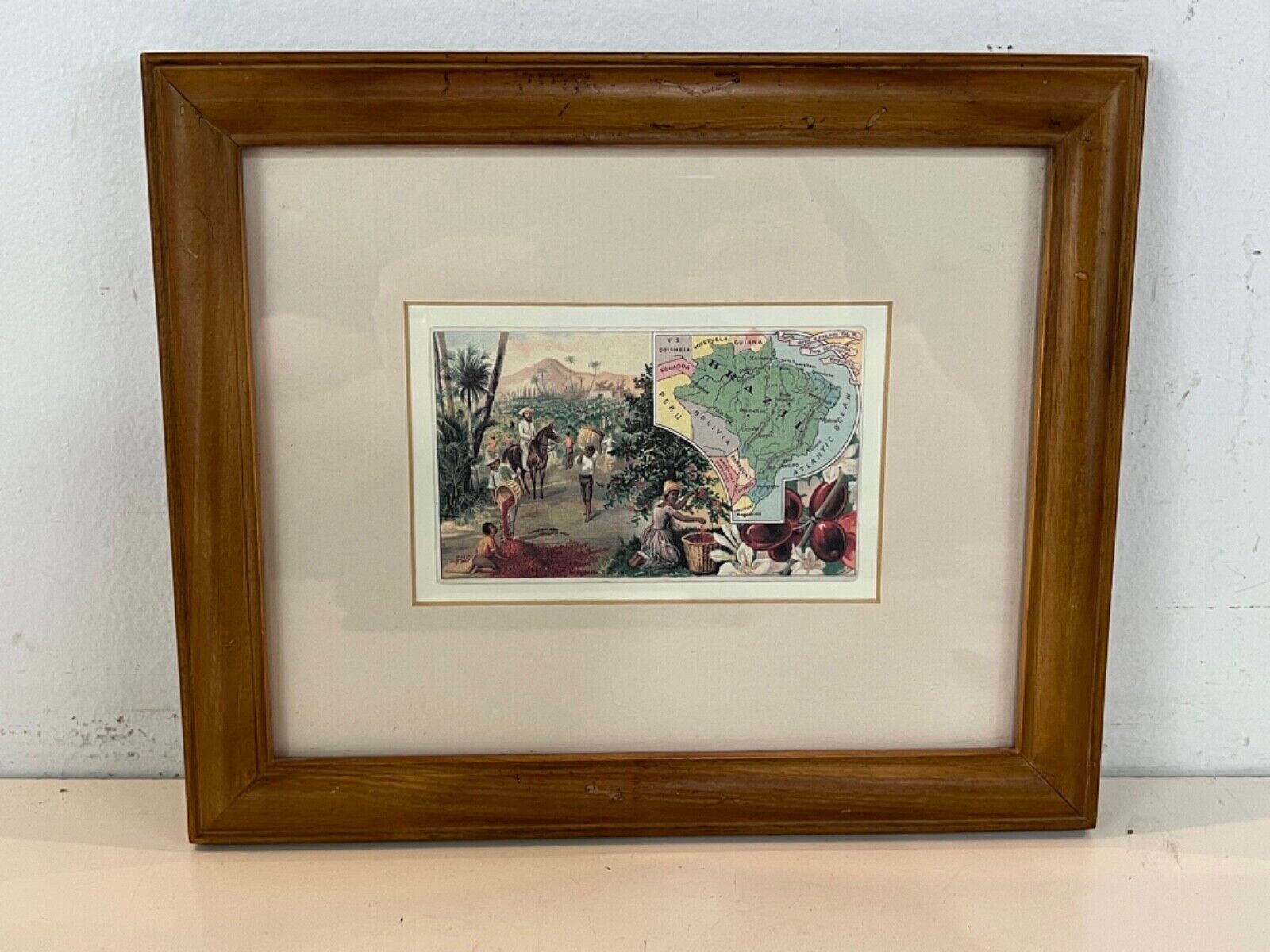 Antique “Brazil” Arbuckle Bros Miniature Map Colored Lithograph Framed