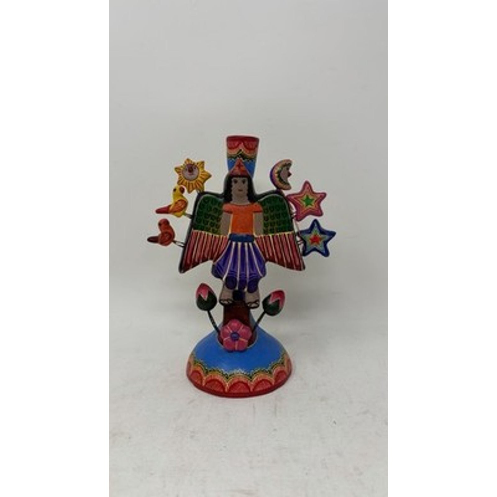 Vintage Mexican Folk Art Tree Of Life Candle Holder Pottery Ceramics Collectible