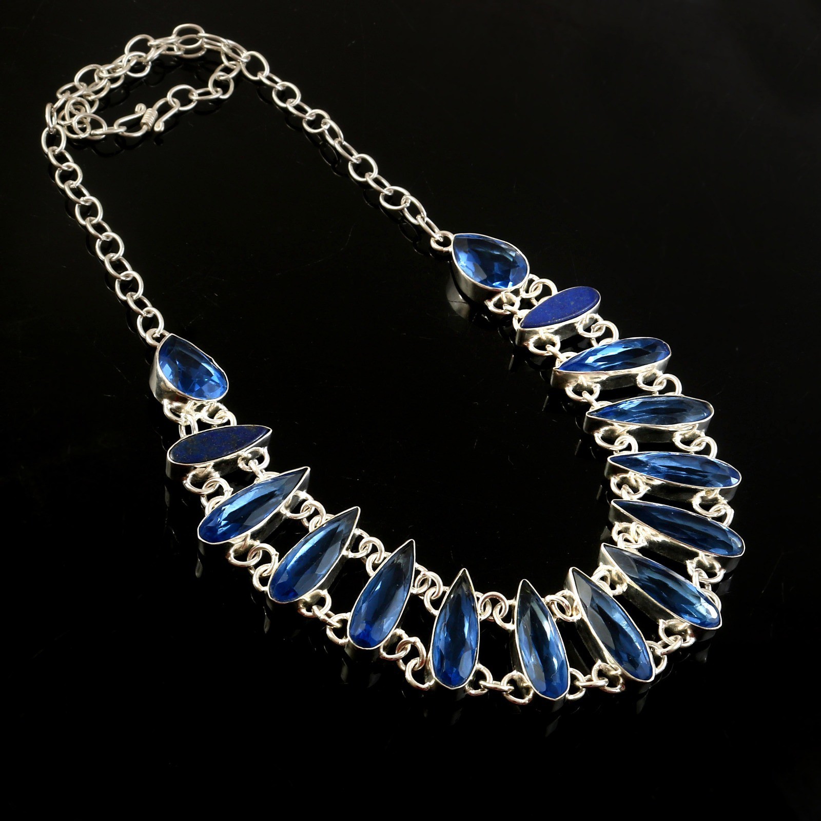 Handmade Blue Quartz Look Silver Plated Luxury Statement NecklaceStatement