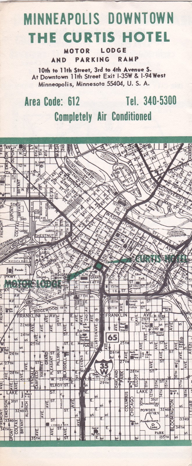 1960's The Curtis Hotel Minneapolis Street Map Brochure