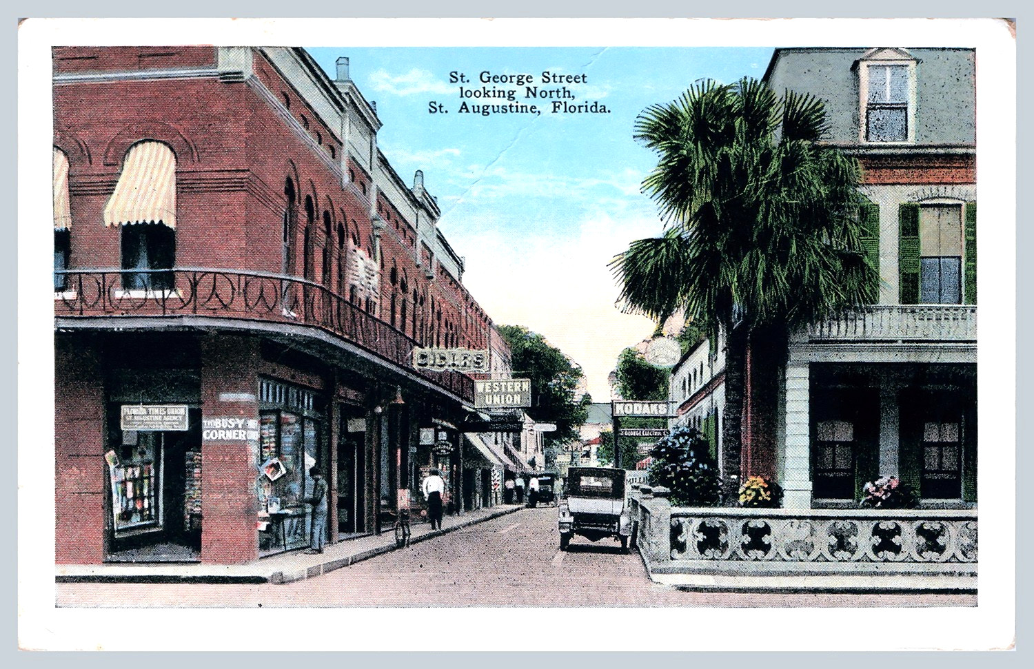 St Augustine Florida St George Street Downtown Shops Vintage 1930s Postcard -779