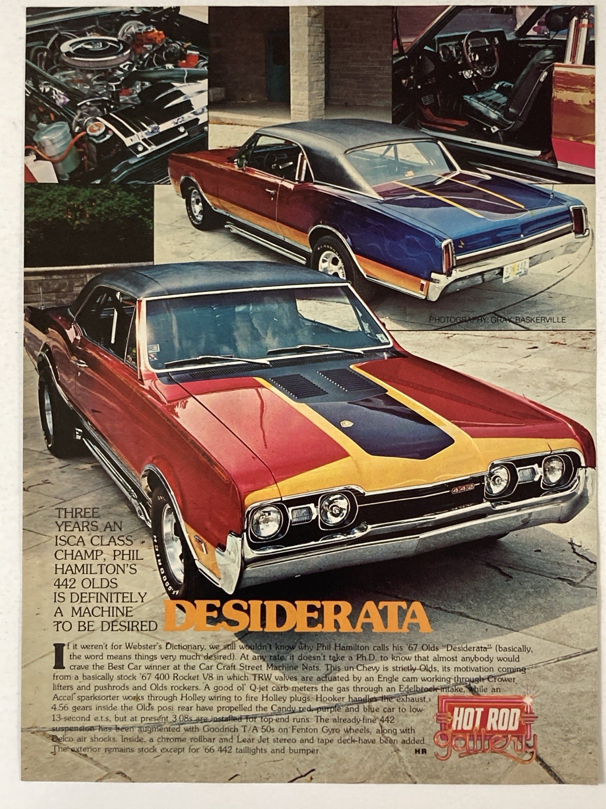 1978 Hot Rod Gallery Desiderata Print Ad Oldsmobile 442  ISCA Class Champion