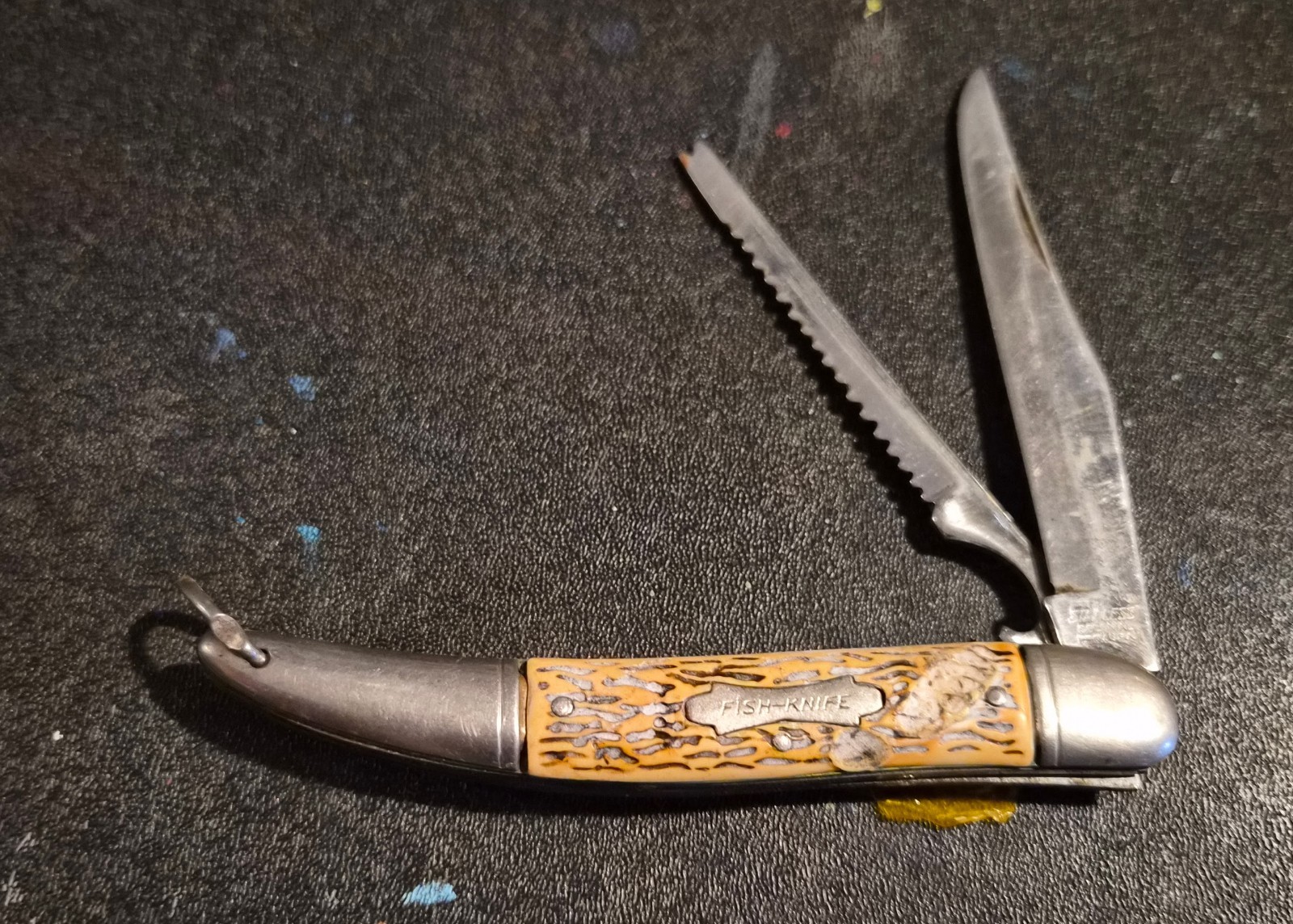 VTG \'FISH KNIFE\' 2-BLADE POCKET KNIFE, FAUX BONE, STAINLESS COLONIAL PROV USA