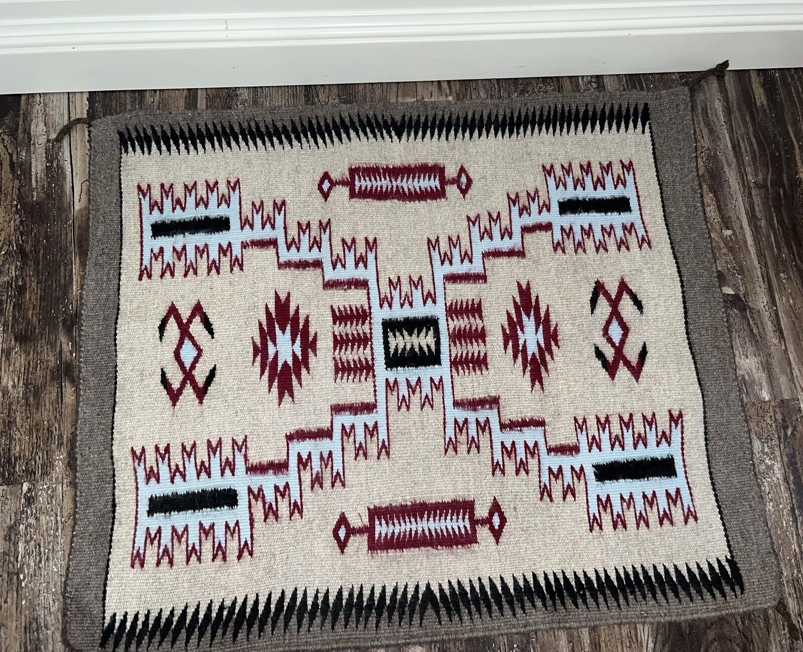Vintage Navajo Teec Nos Pos Trading Post Rug 28’ by 24’  Handmade, One Of A Kind