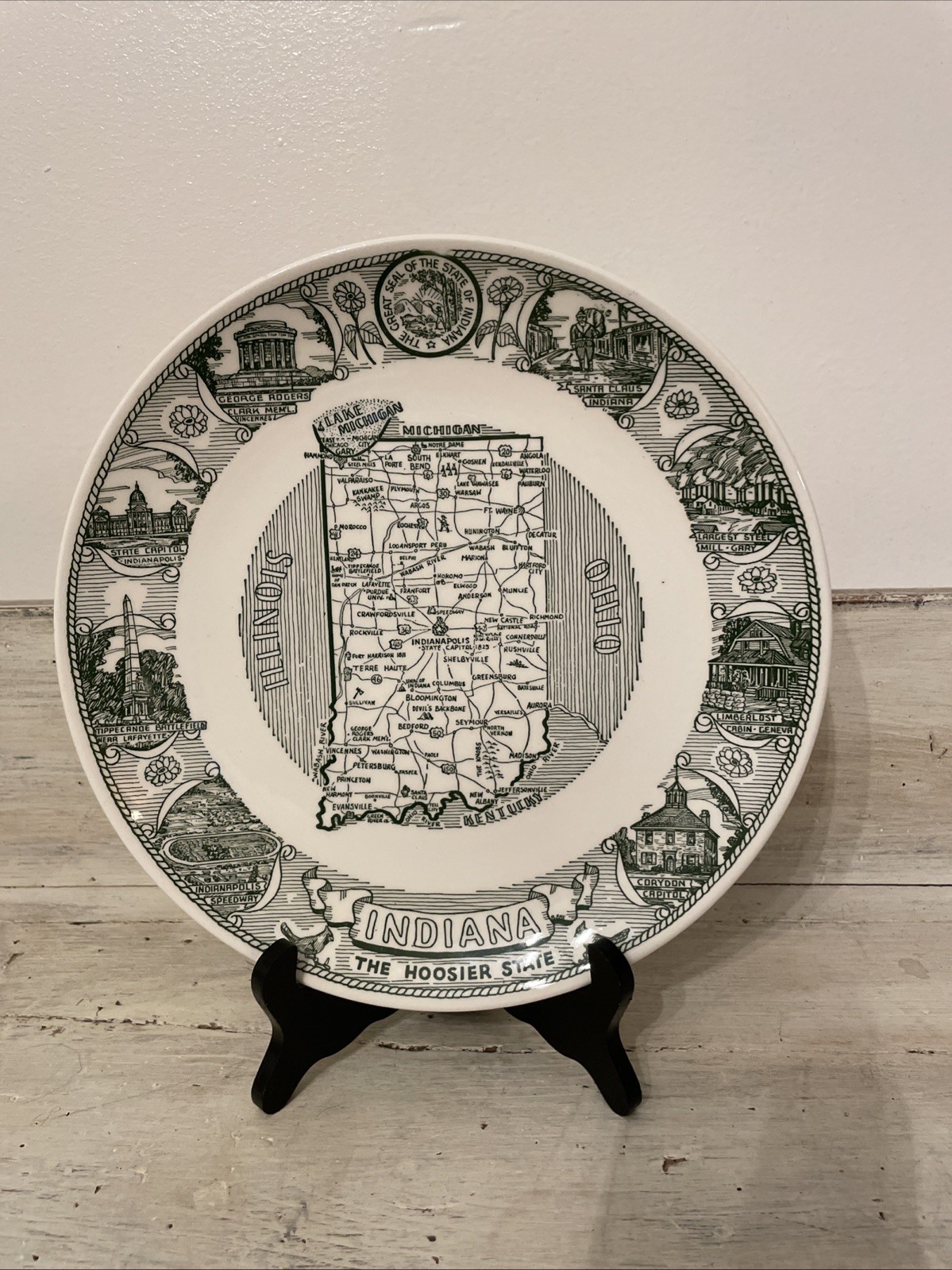 Vtg Indiana Green Transferware 10