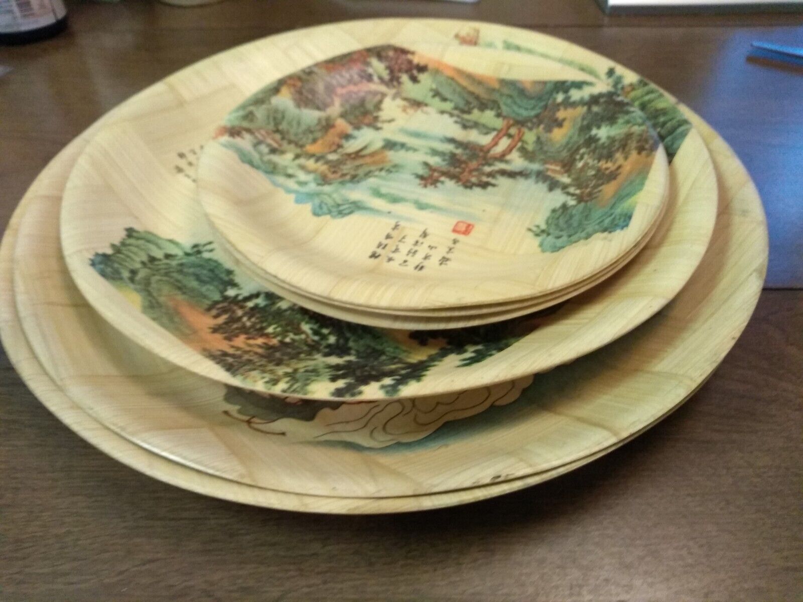 Vintage Bamboo plates trays lot 6 TAIWAN