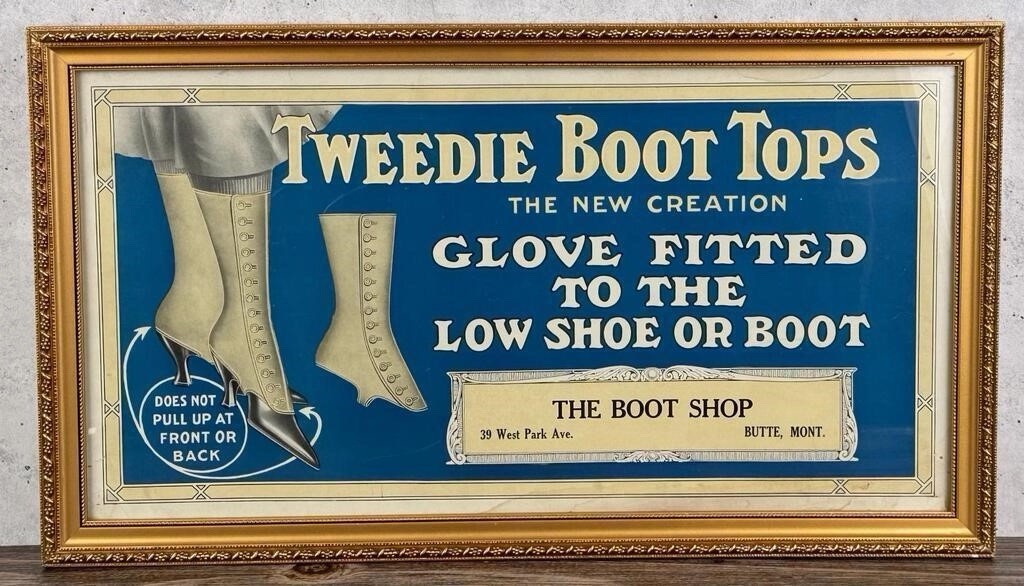RARE c1915-20 Butte Montana Trolley Car Ad Tweedie Boot Tops The Boot Shop
