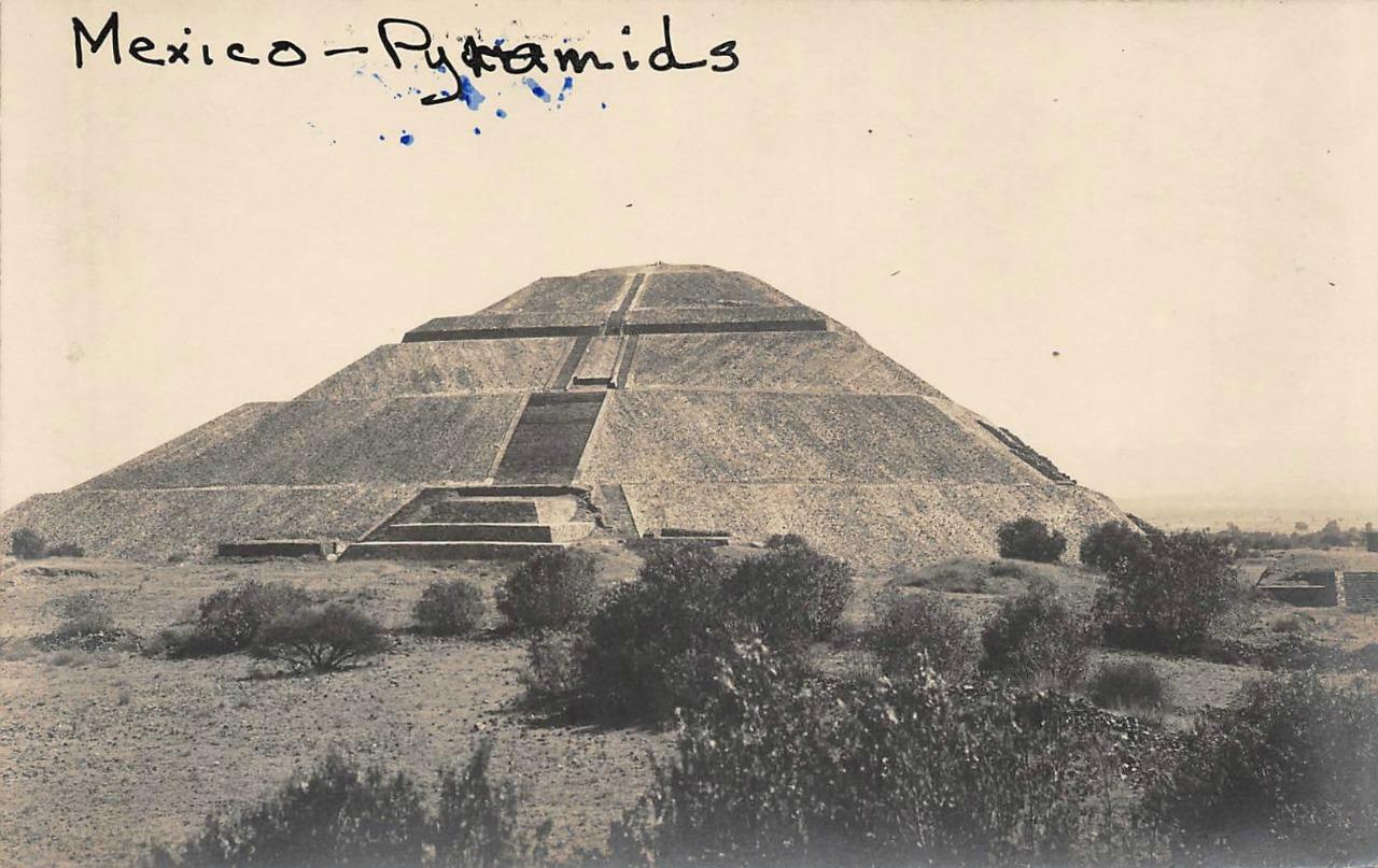 RPPC Mexico - Pyramids Pirámide del Sol Teotihuacán c1910s Vintage Postcard