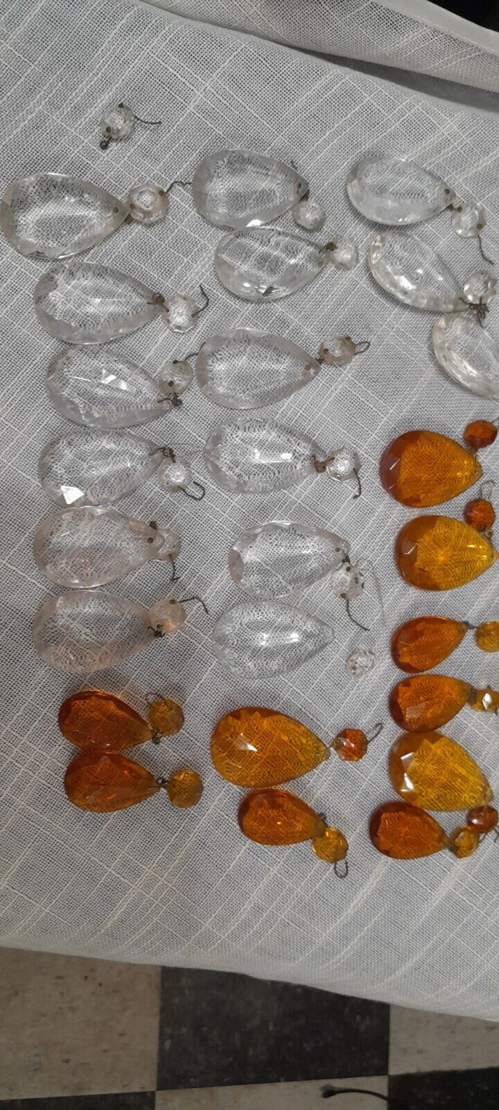 Twenty Five Glass Clear And Amber Chandelier Prisms
