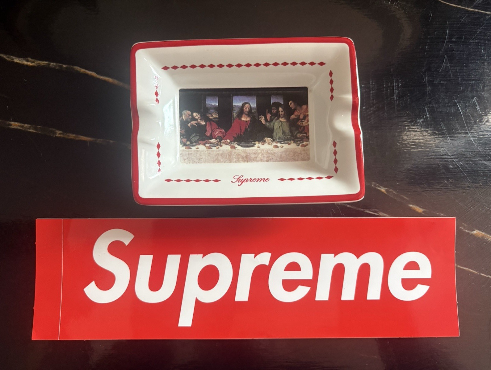 Supreme Red & White Rectangular Ashtray with Last Supper Design
