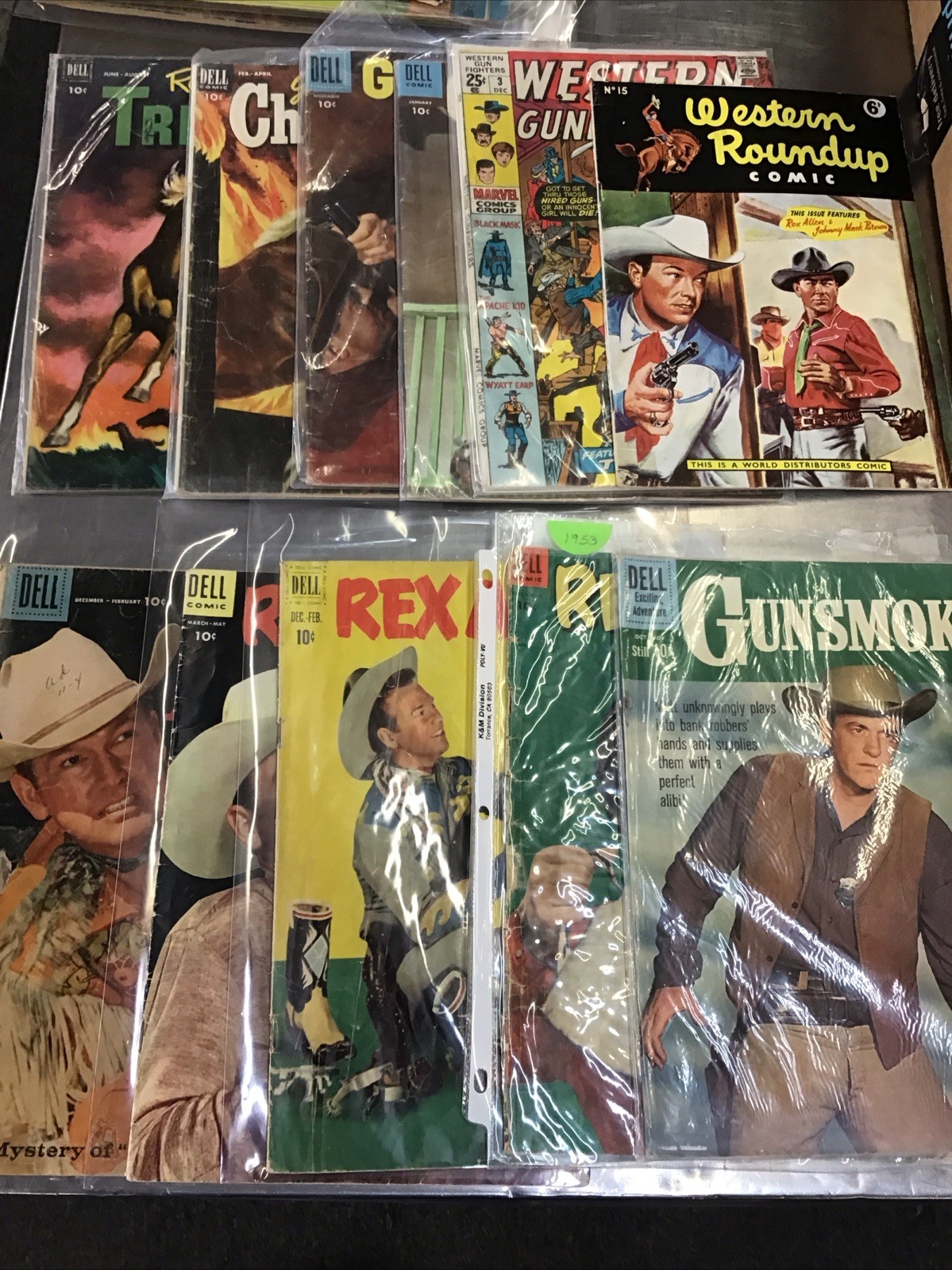11 Vintage 1950\'s Dell GENE AUTRY, Roy Rogers, Gunsmoke, Rex Allen Comic Books ￼