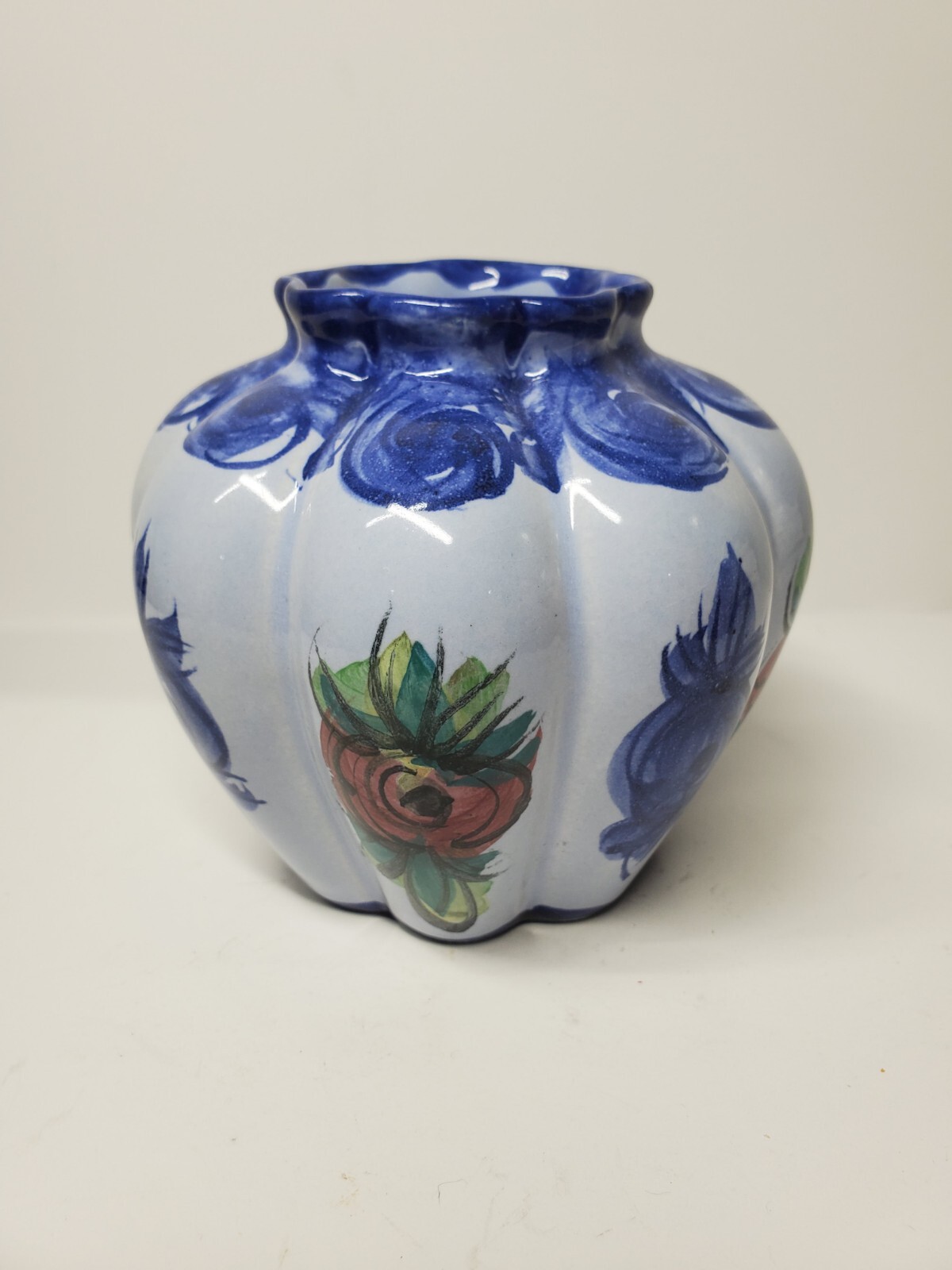 Vintage Hand Painted Floral Art Pottery Vase by Vestal Alcobaca Portugal 4”