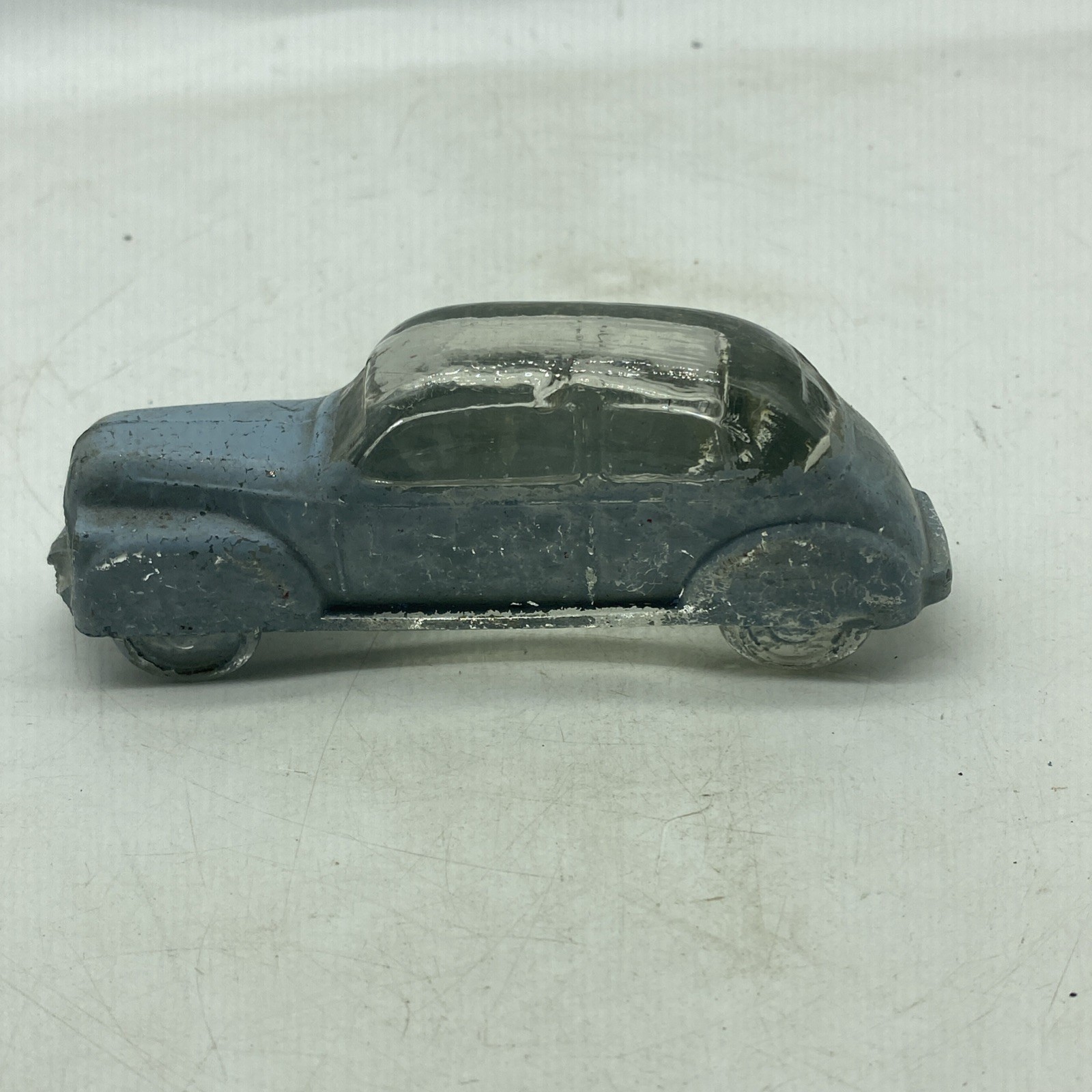 Vintage Light Blue Painted Glass Car Candy Container 5” 2