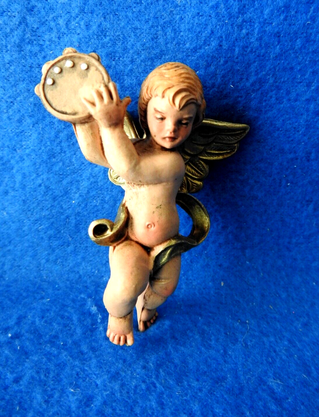 Vintage Depose Italy 902 Cherub ANGEL With Tambourine Ornament or Nativity