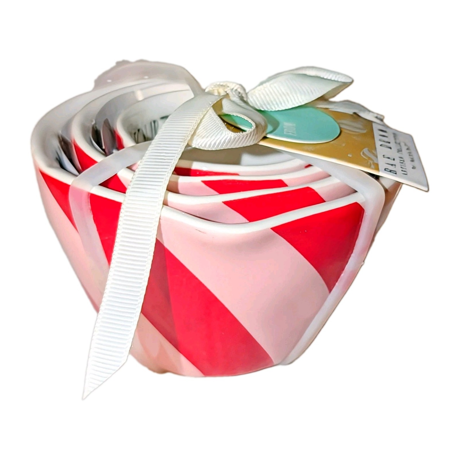 Rae Dunn Red Pink Xmas Measuring Cup Set of 4 Cups Candy Cane Swirl Bowl NEW NWT