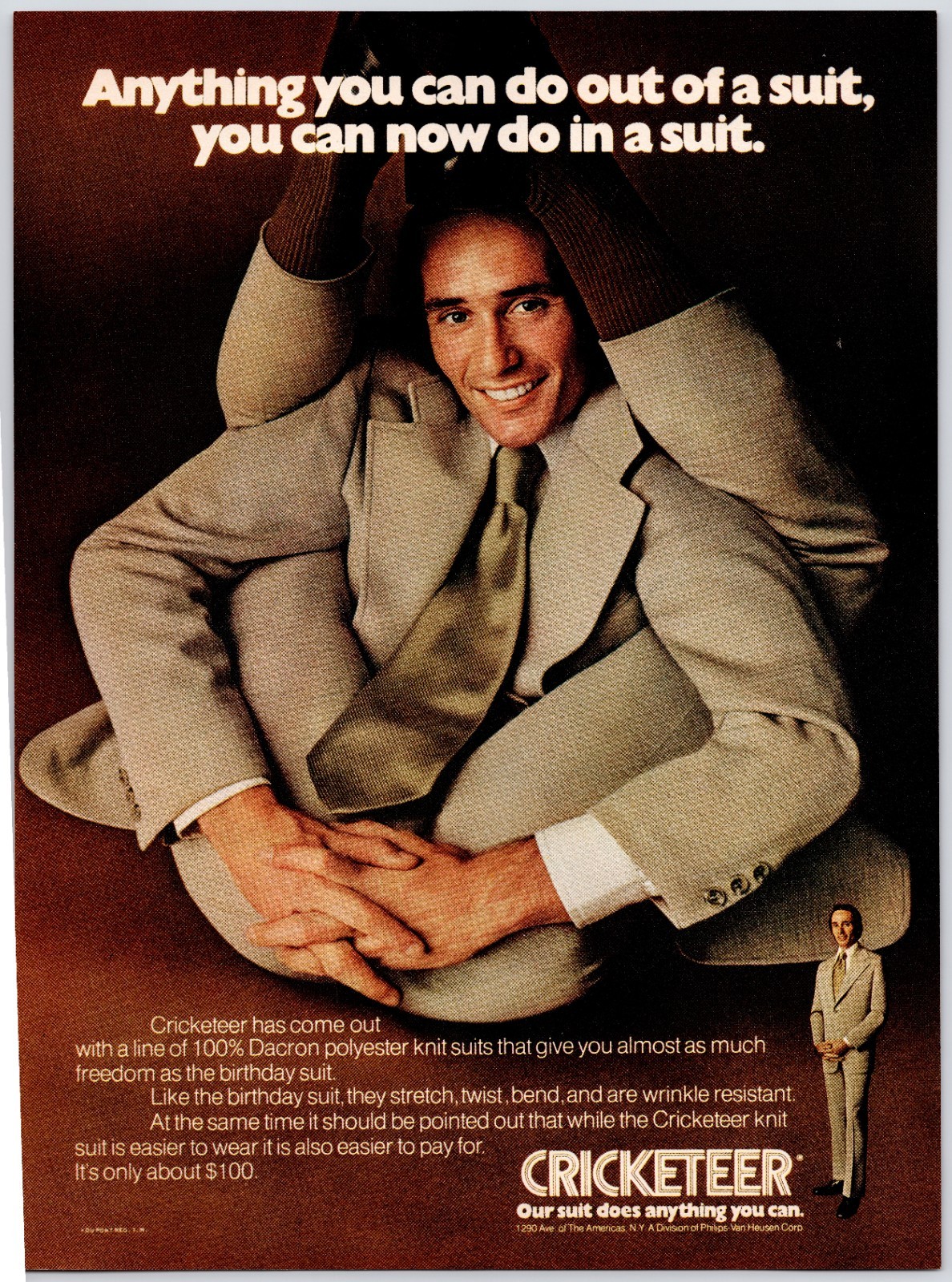 Cricketeer Suit Menswear Clothing Yoga Studio Art Vintage Print Ad 1970s