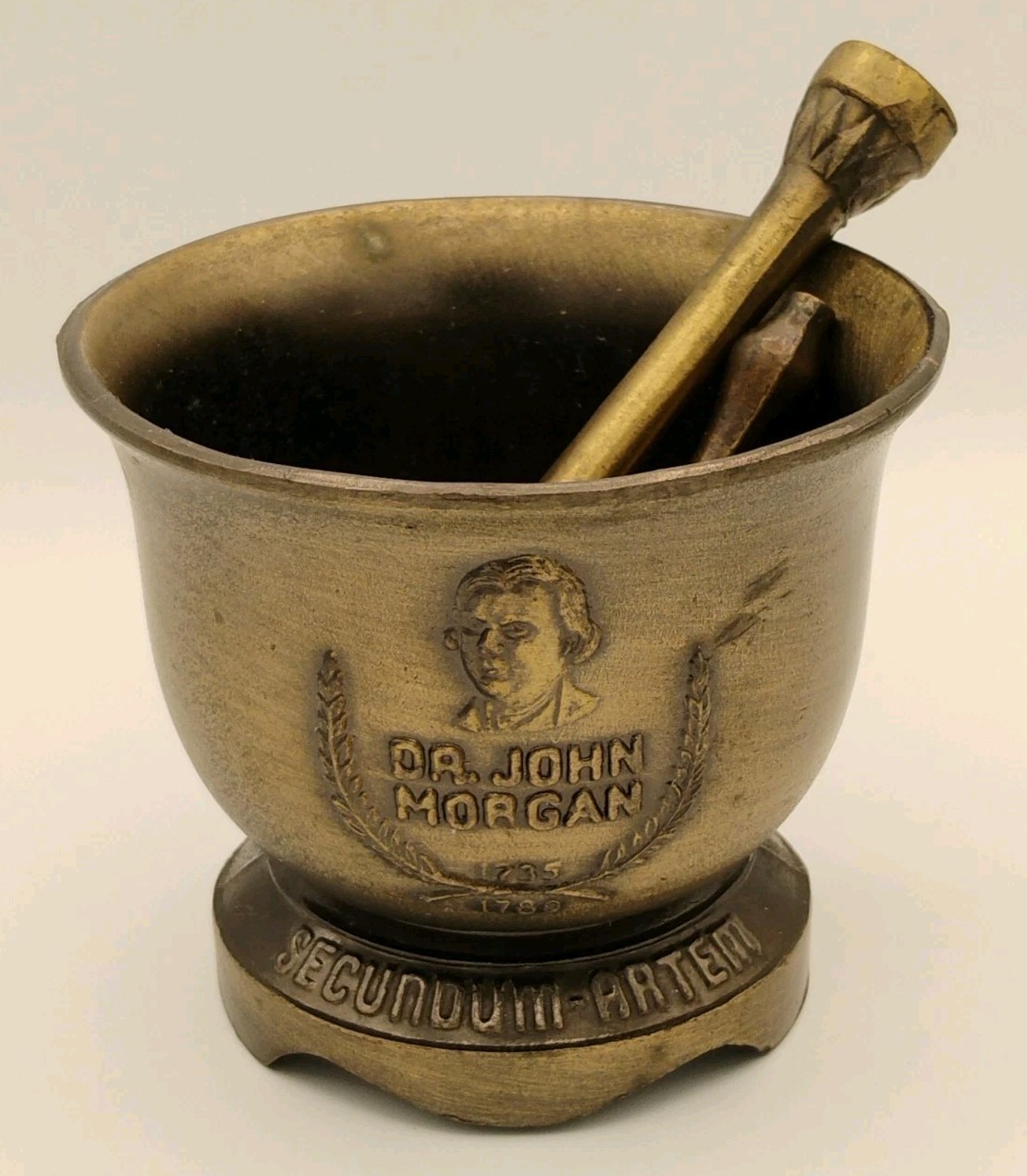 Vintage Dr. John Morgan 1735-1789 Solid Brass Apothecary Mortar & Pestle