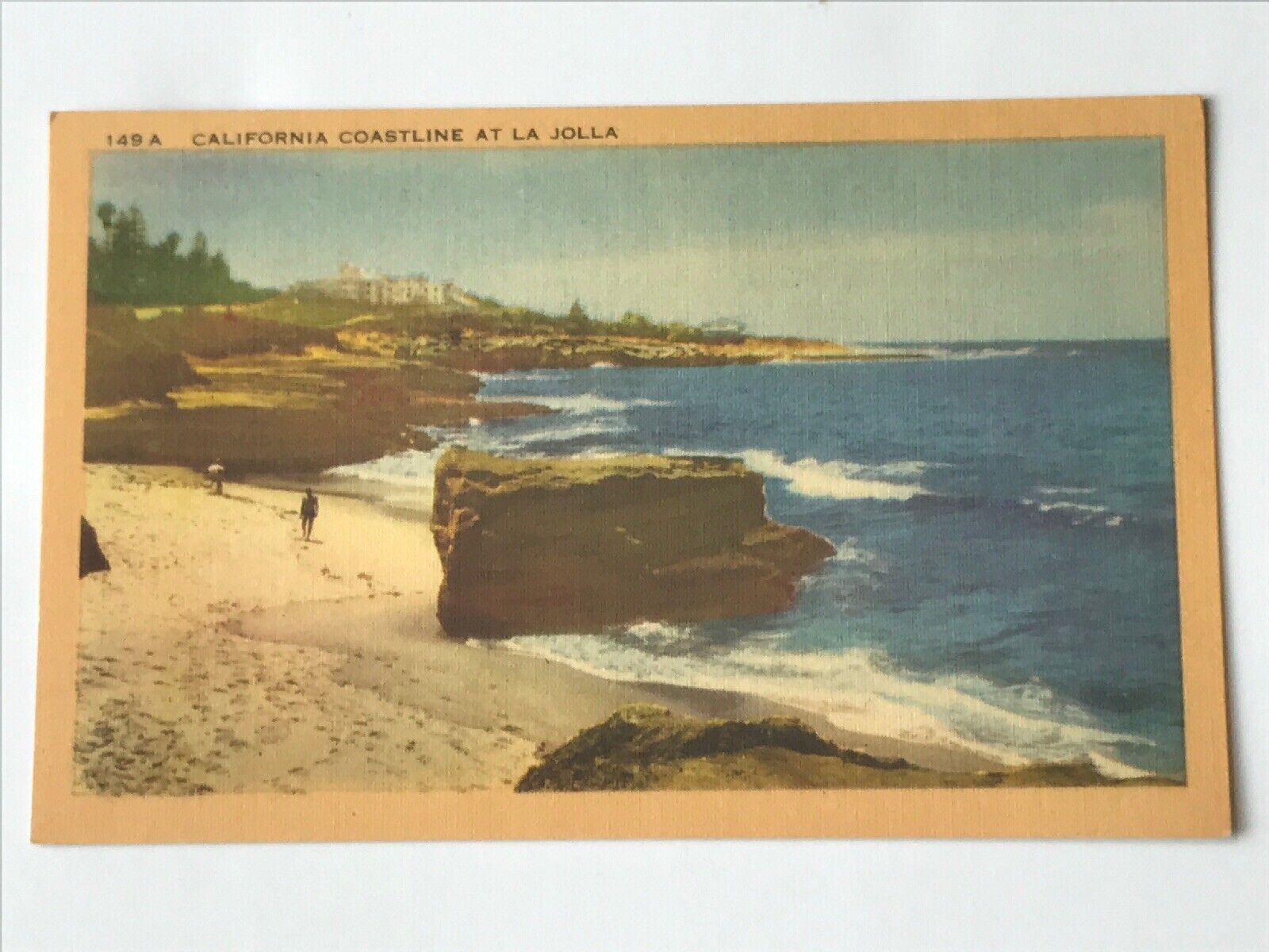 Vintage CA La Jolla Sunny Rocky Coastline Beach Scene Postcard c1940\'s