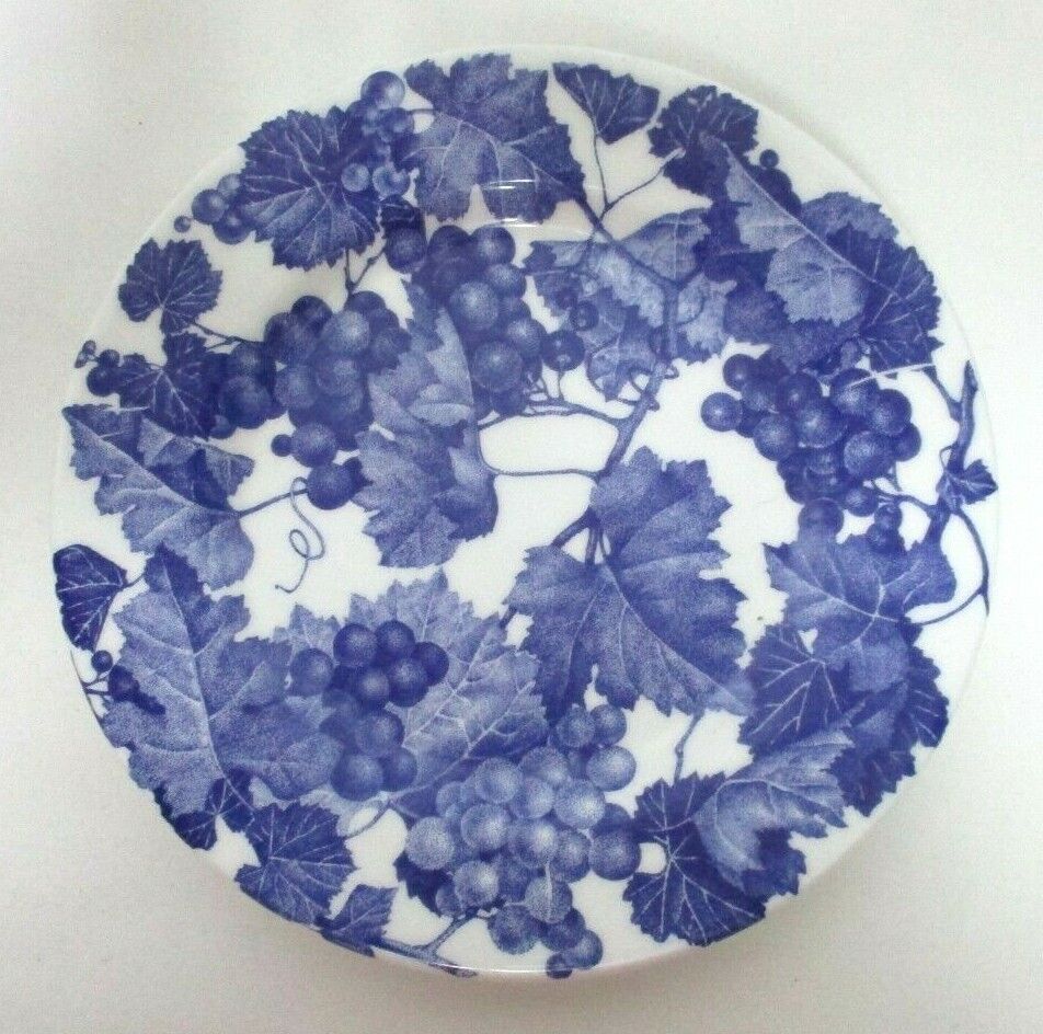 Furio Italy Ceramica Quadrifoglio blue white Grape Vine Salad Plate 