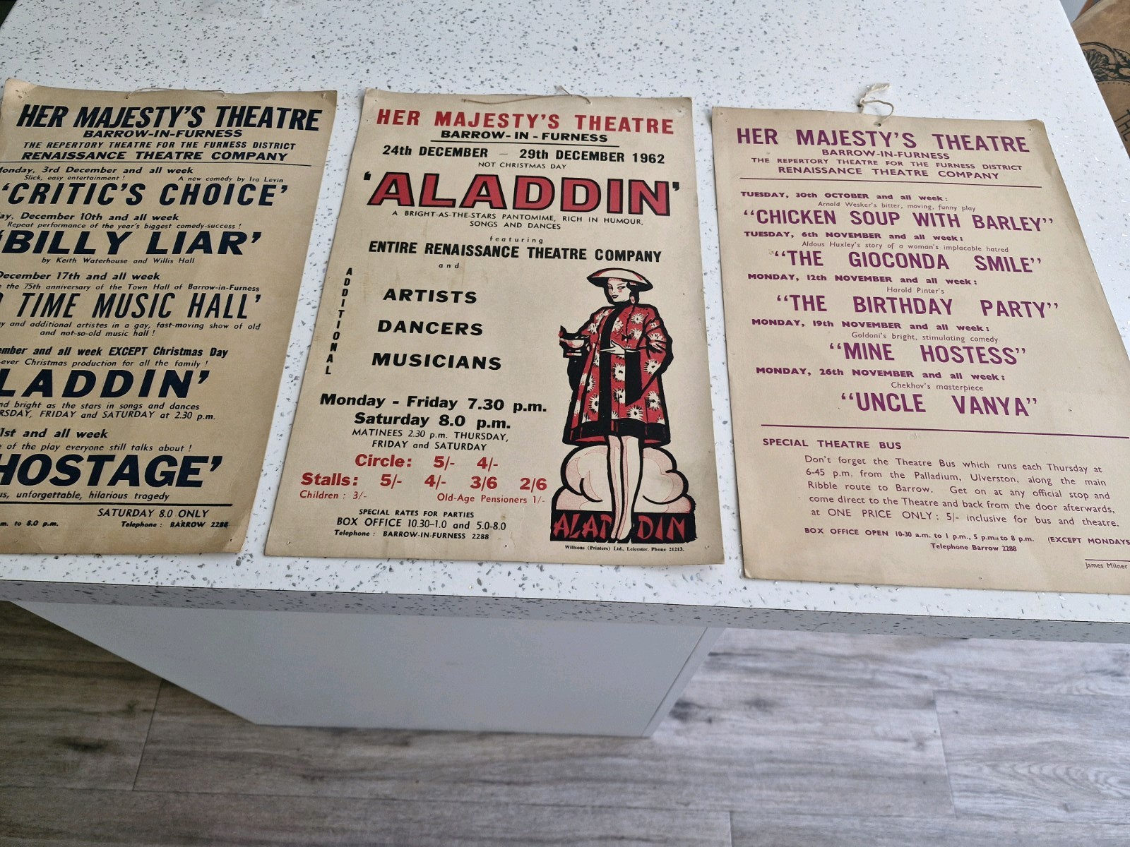 3 X RARE 1962 BARROW- IN- FURNESS ( HER MAJESTY'S THEATRE) SHOWCARD WINDOW CARDS