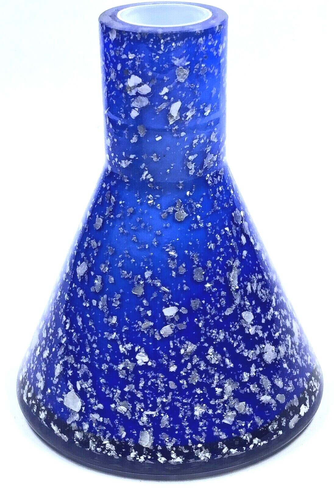 Vintage Mikasa Cased Glass Vase Kurata Bright Blue & Silver Flakes Laslo 4.5”
