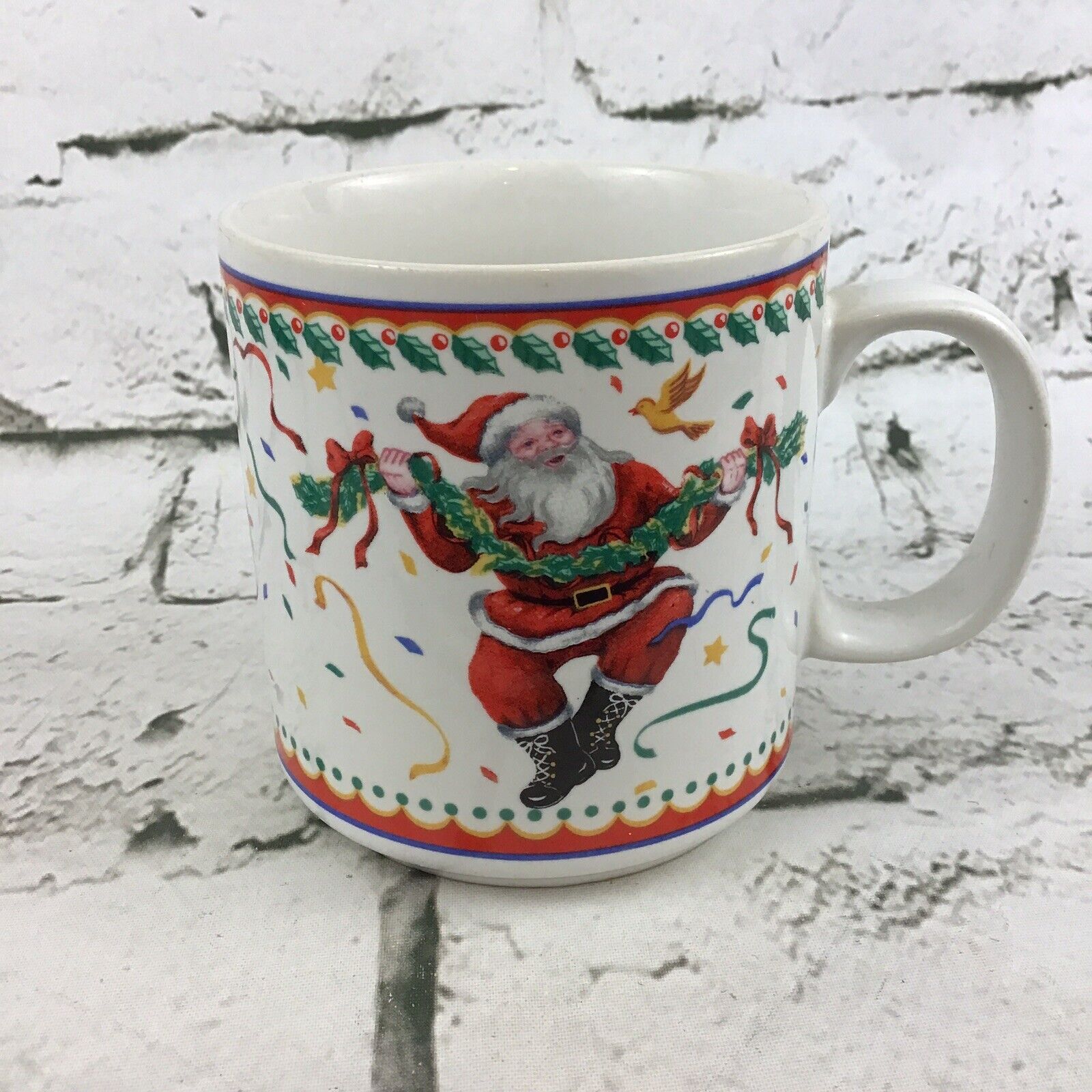 Vintage Vitromaster Christmas Coffee Tea Mug Cup Dancing Santa Claus
