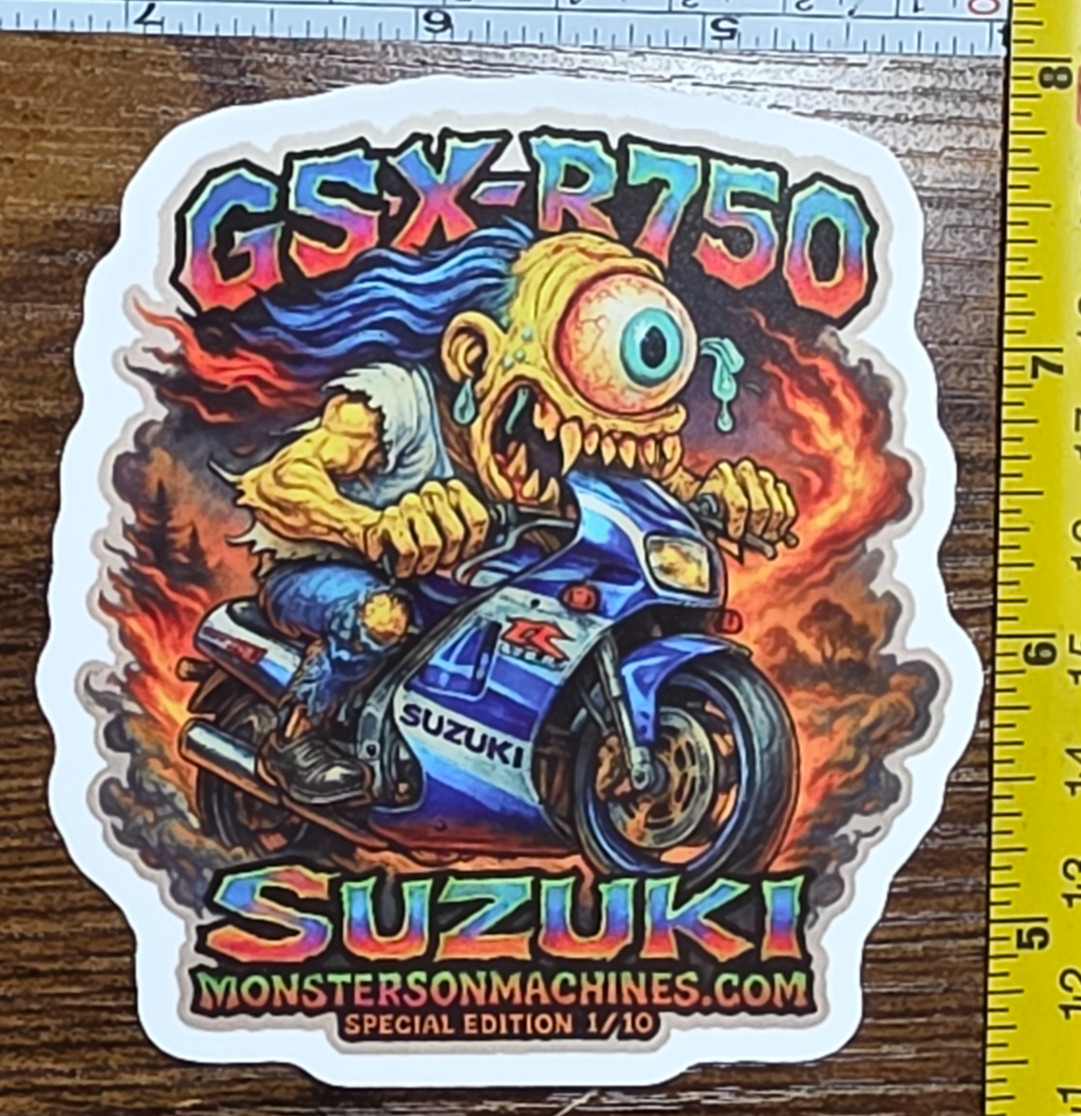 Suzuki GSX-R750 Cyclops 9x9cm Durable Die-Cut Vinyl Sticker Number SE 01 of 10